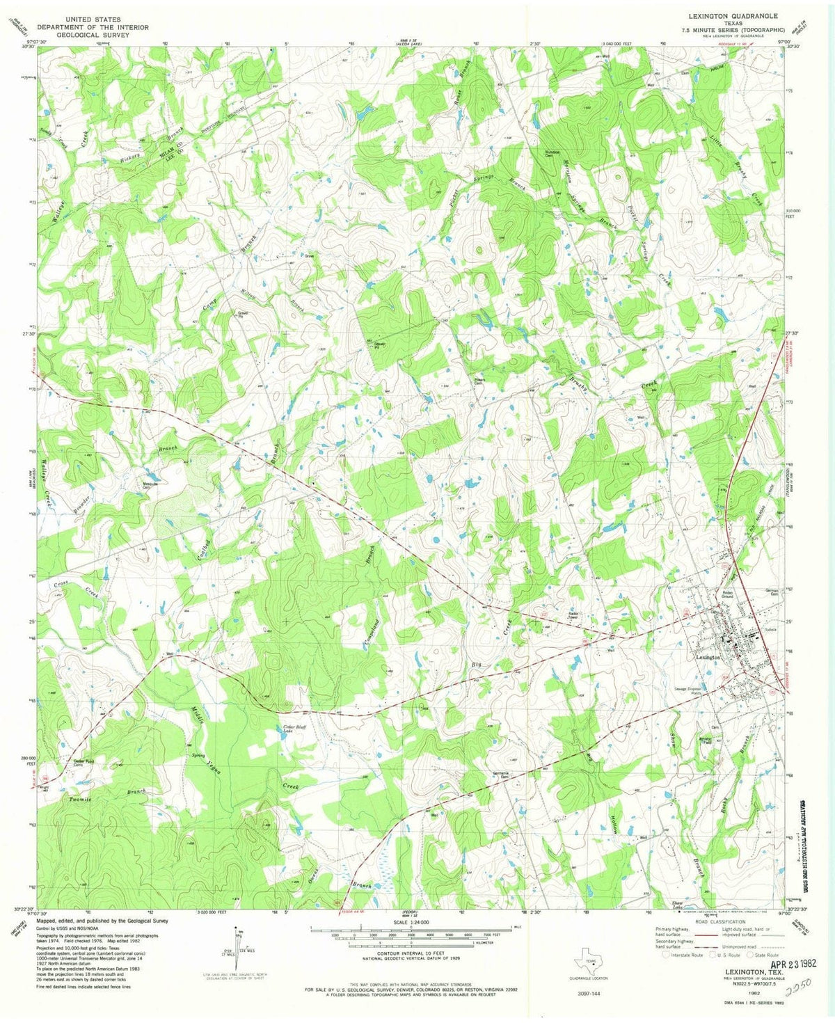 1982 Lexington, TX - Texas - USGS Topographic Map