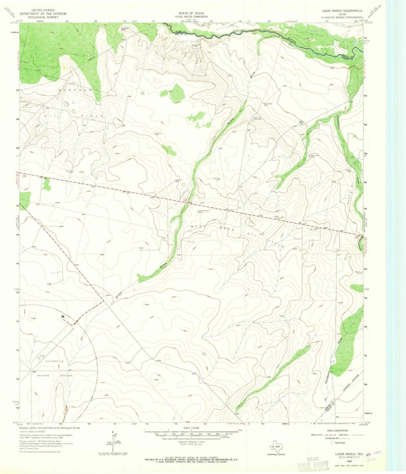1963 Ligon Ranch, TX - Texas - USGS Topographic Map