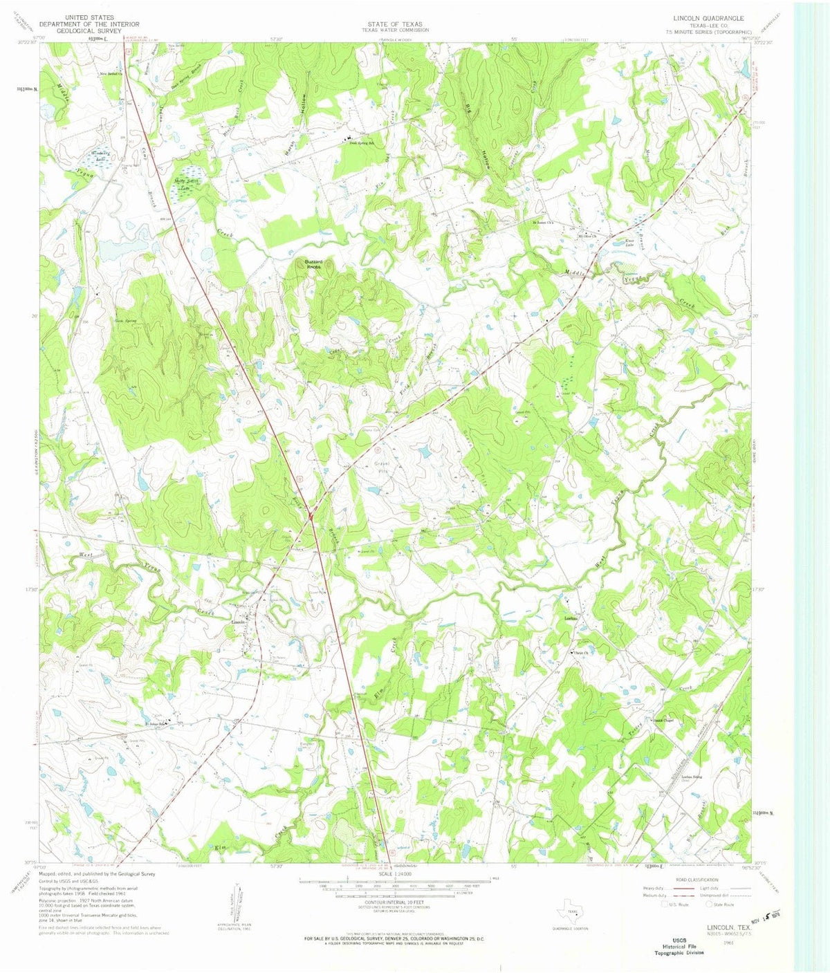 1961 Lincoln, TX - Texas - USGS Topographic Map