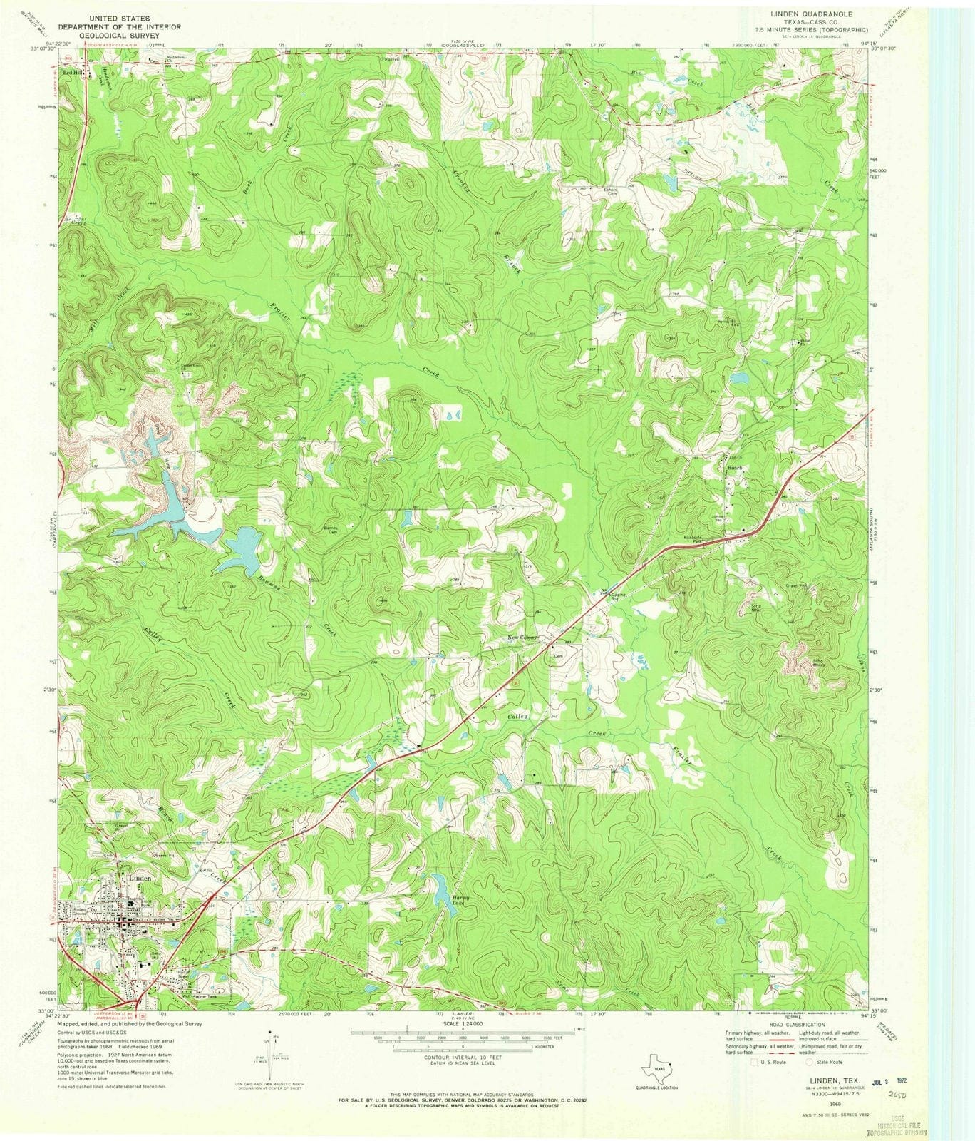 1969 Linden, TX - Texas - USGS Topographic Map