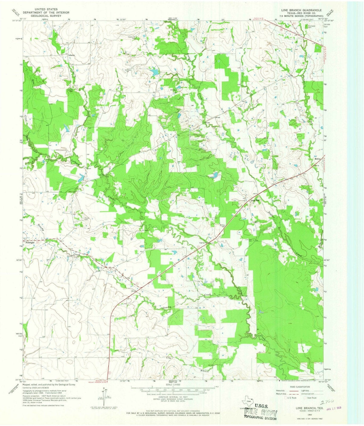 1964 Line Branch, TX - Texas - USGS Topographic Map