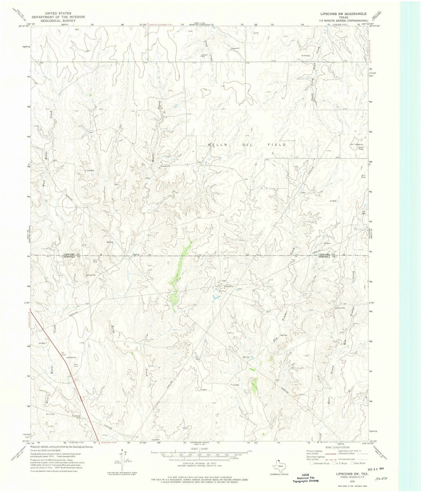 1972 Lipscomb, TX - Texas - USGS Topographic Map