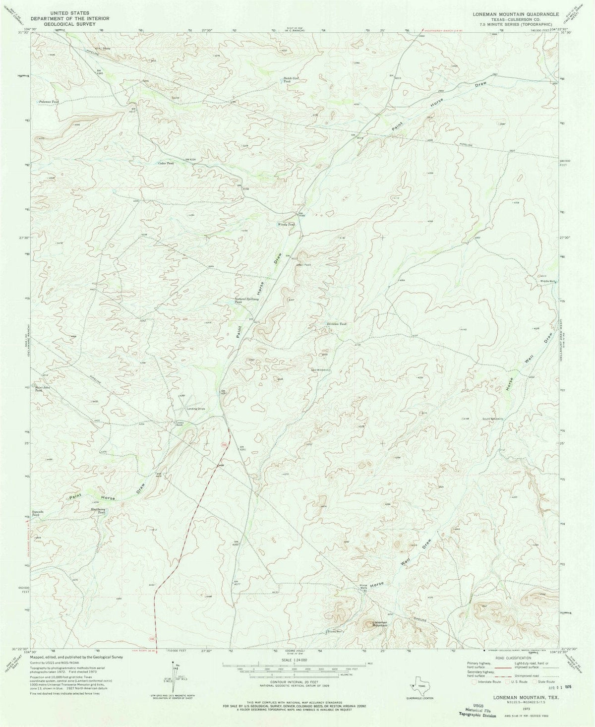 1973 Loneman Mountain, TX - Texas - USGS Topographic Map