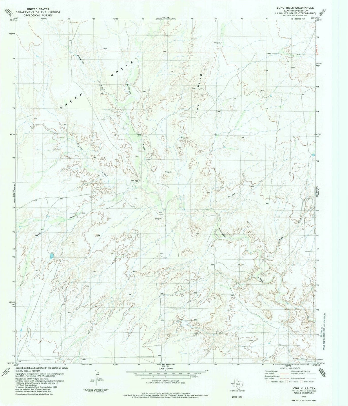1983 Long Hills, TX - Texas - USGS Topographic Map