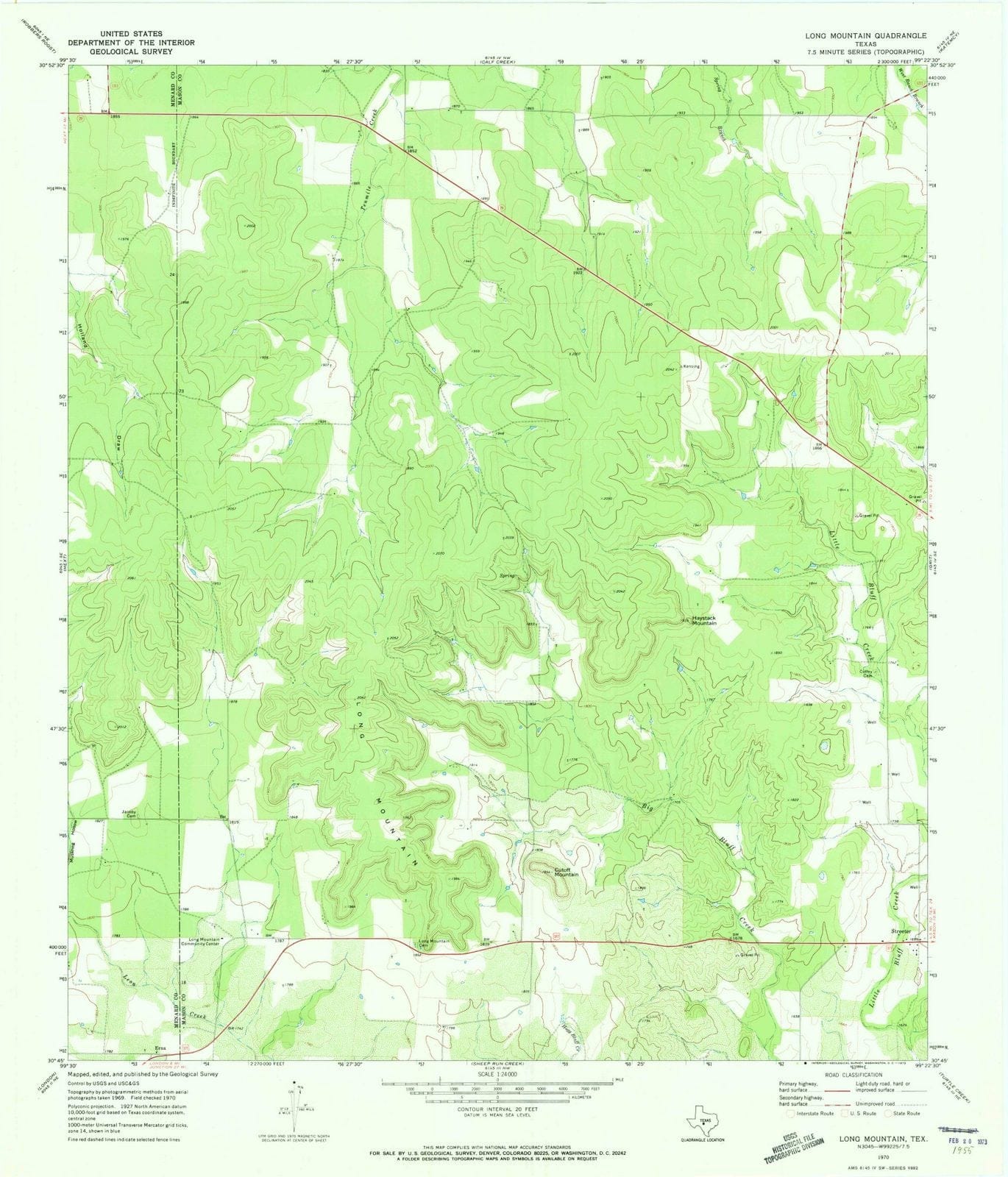 1970 Long Mountain, TX - Texas - USGS Topographic Map