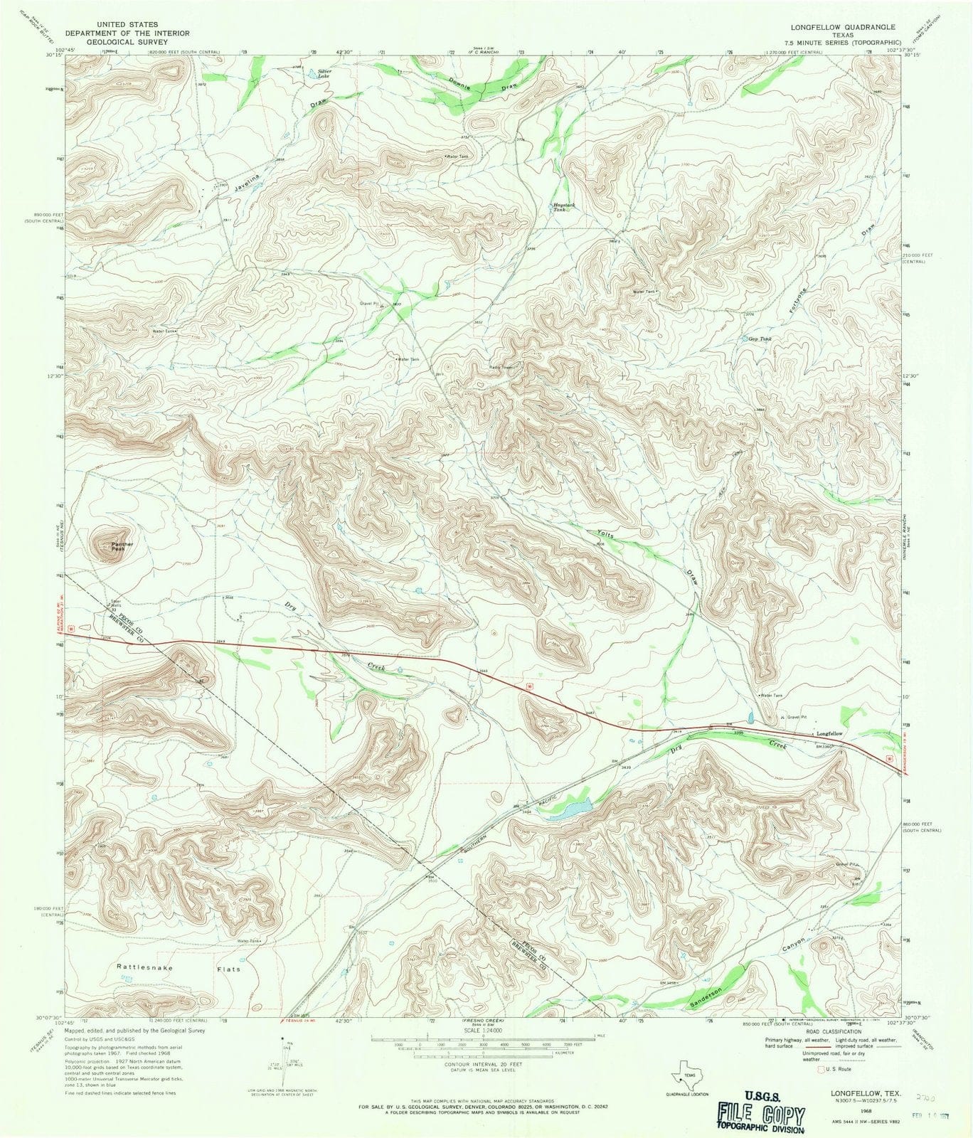 1968 Longfellow, TX - Texas - USGS Topographic Map