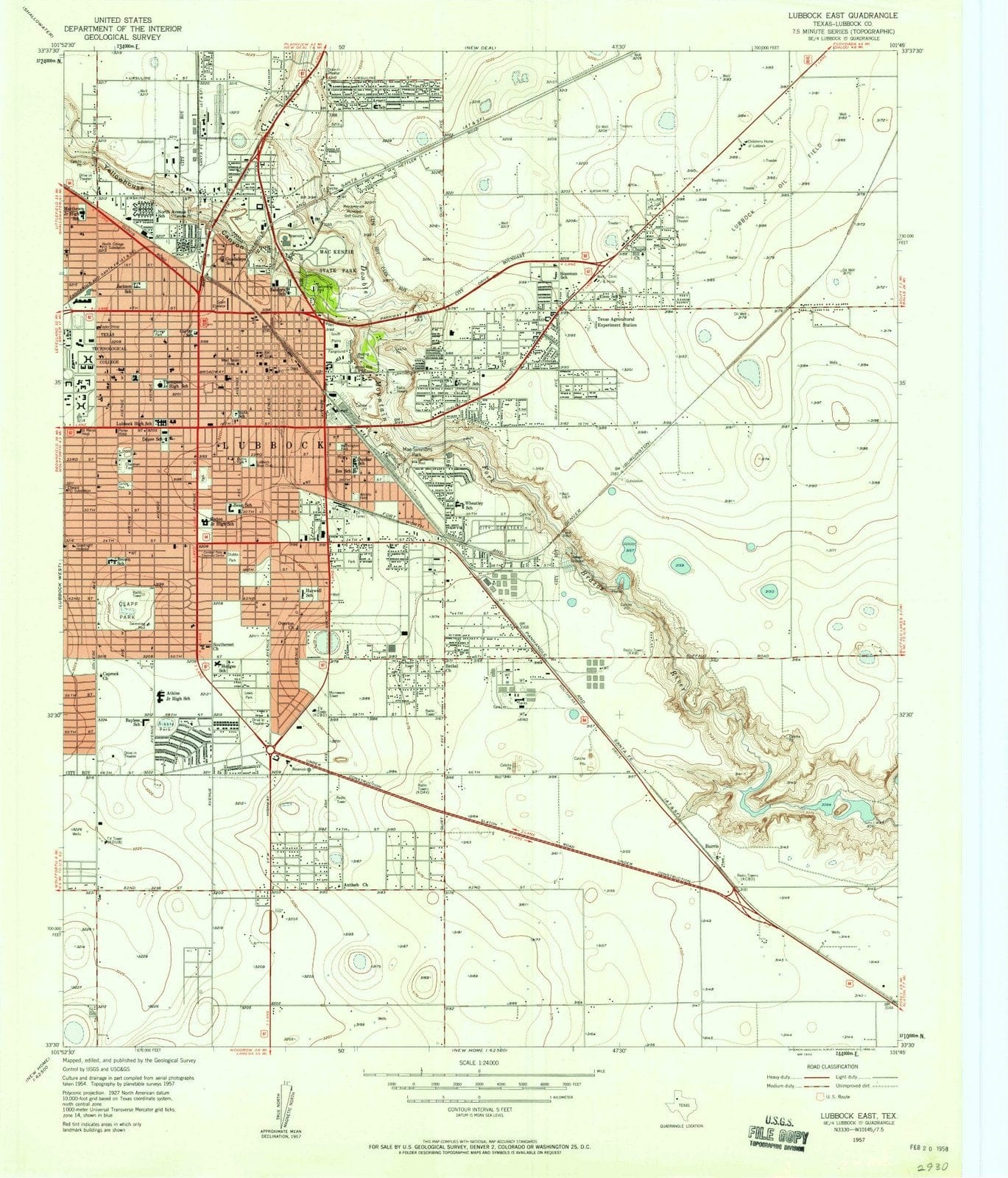 1957 Lubbock East, TX - Texas - USGS Topographic Map