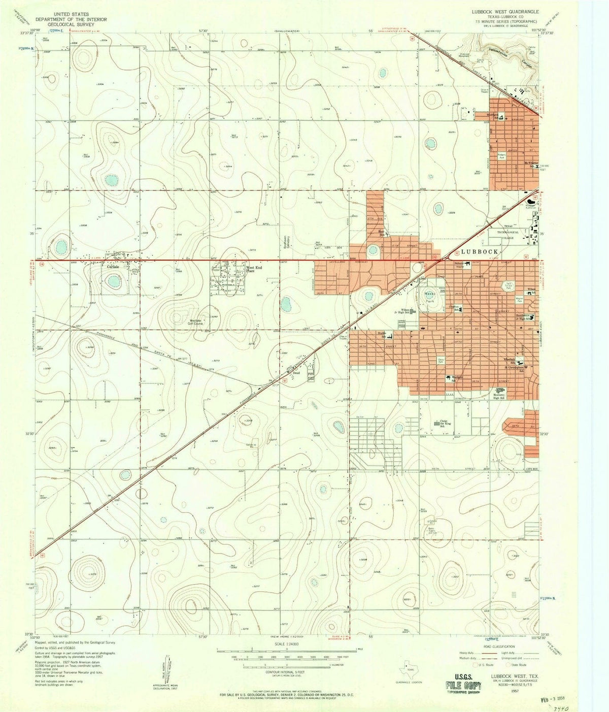 1957 Lubbock West, TX - Texas - USGS Topographic Map