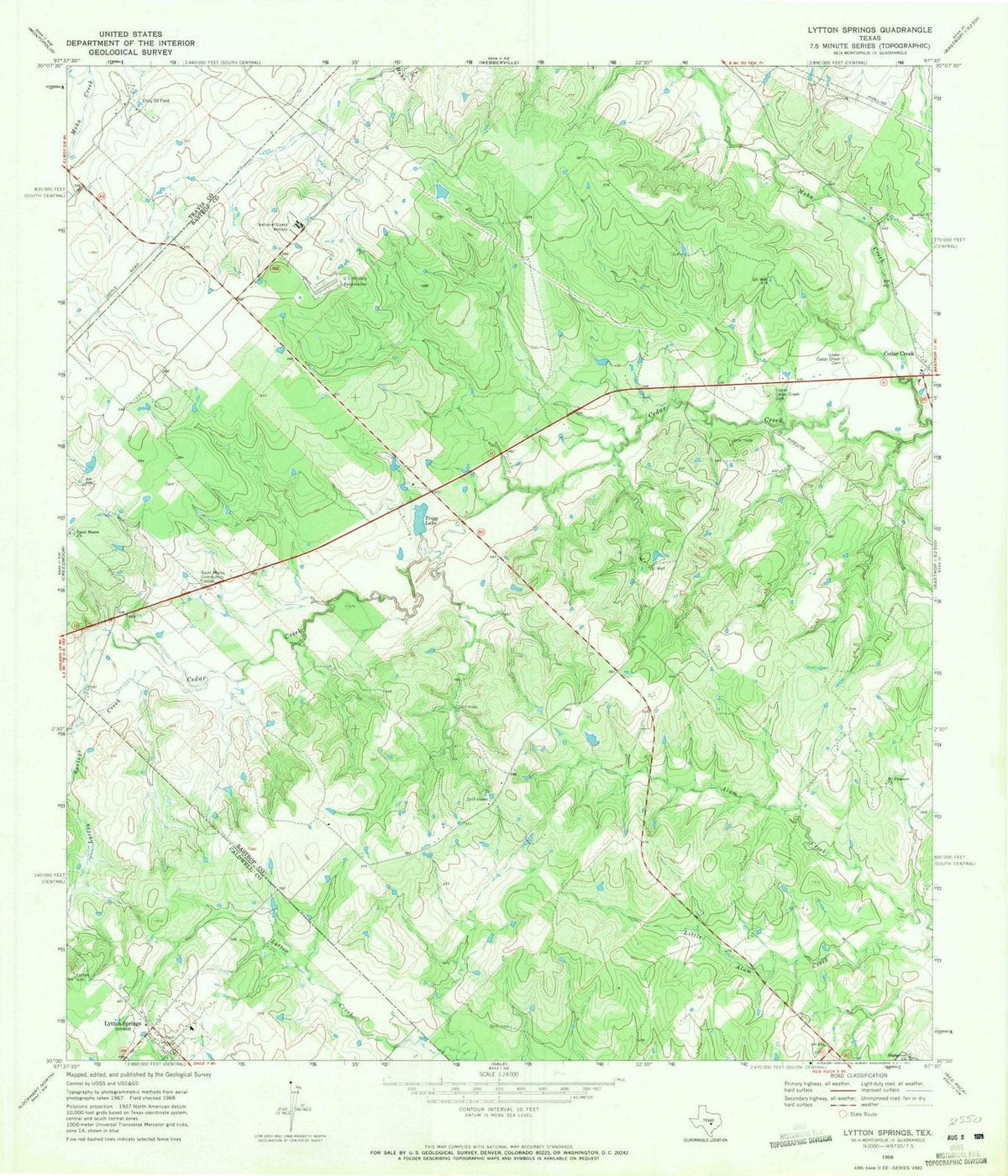 1968 Lytton Springs, TX - Texas - USGS Topographic Map
