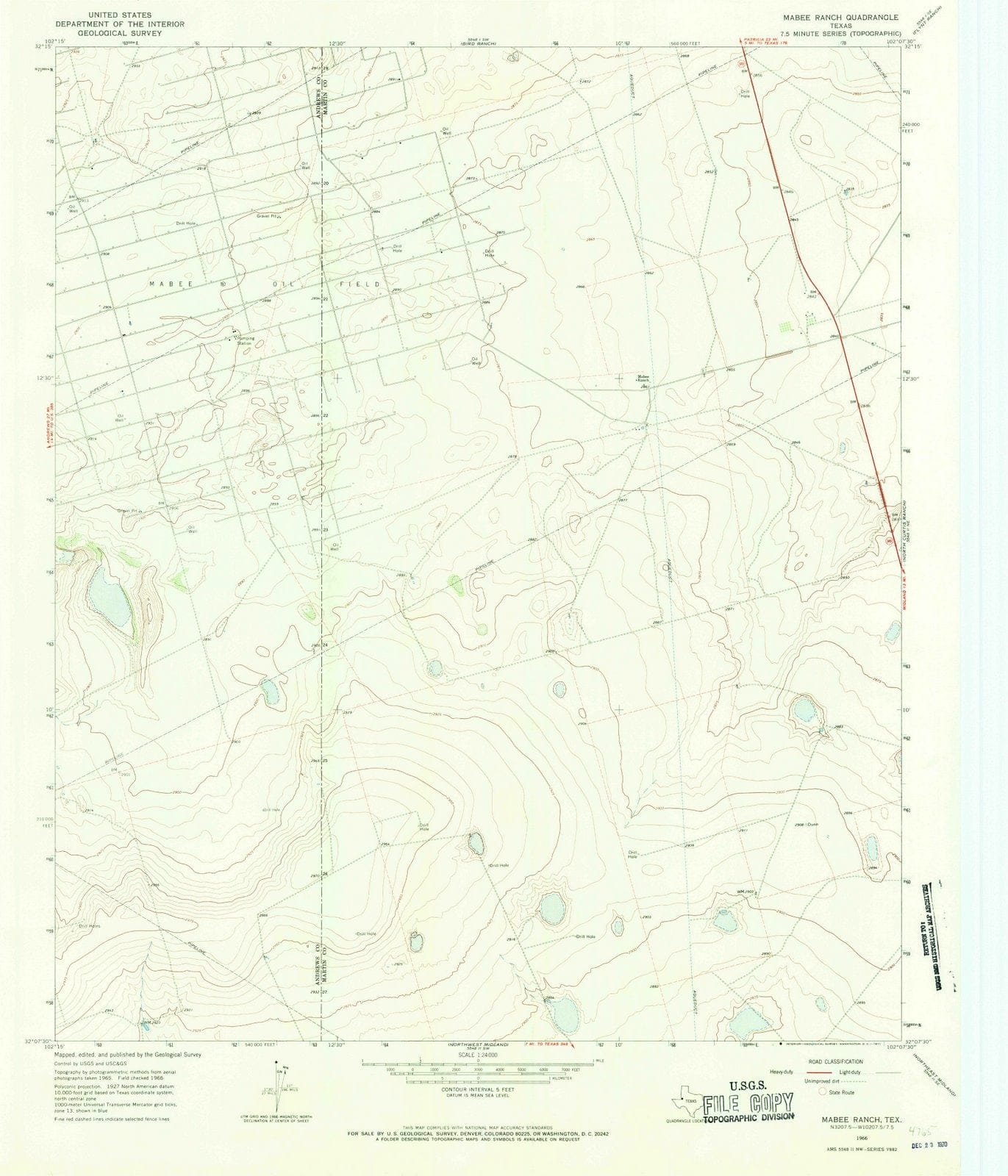1966 Mabee Ranch, TX - Texas - USGS Topographic Map