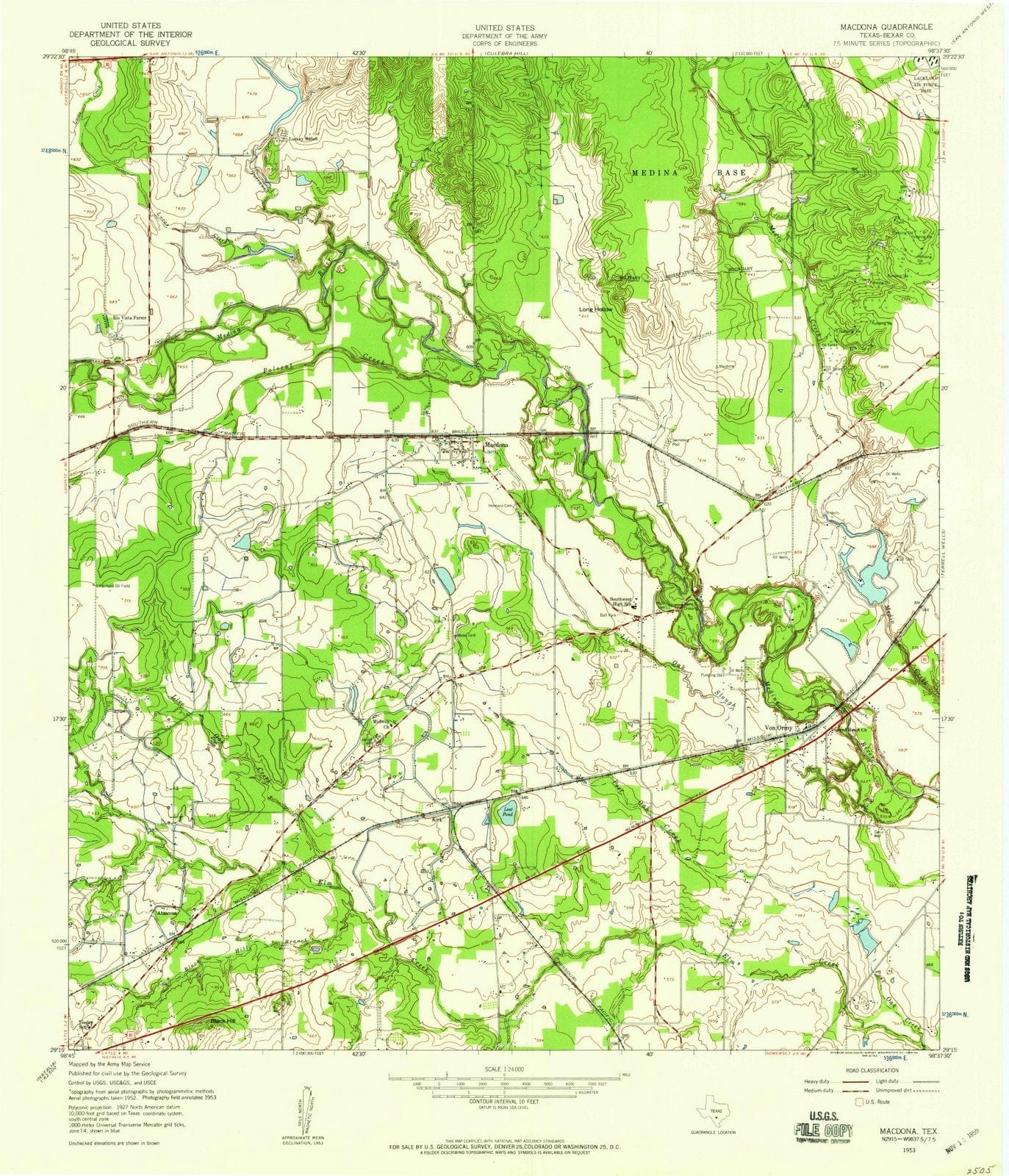 1953 Macdona, TX - Texas - USGS Topographic Map