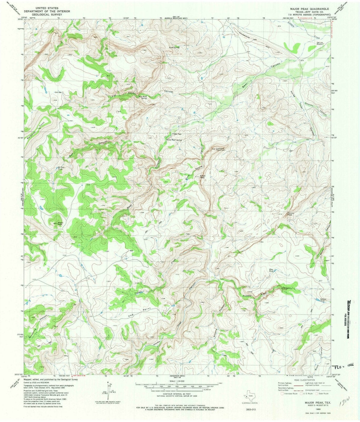 1980 Major Peak, TX - Texas - USGS Topographic Map