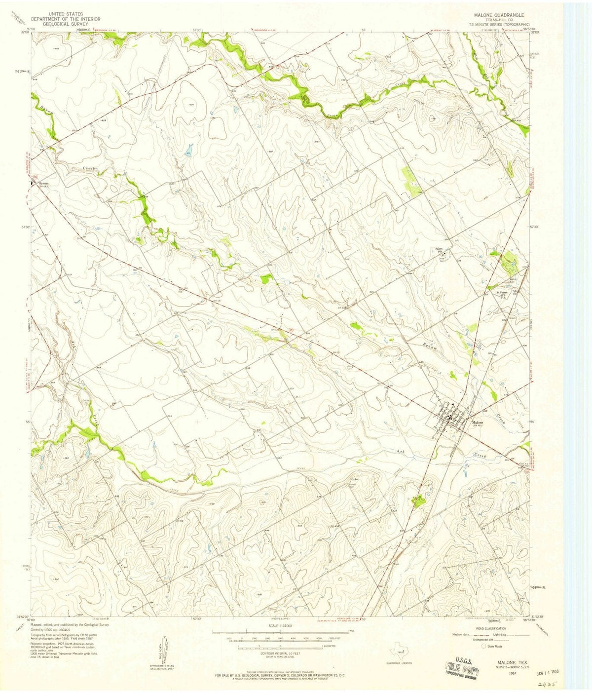 1957 Malone, TX - Texas - USGS Topographic Map