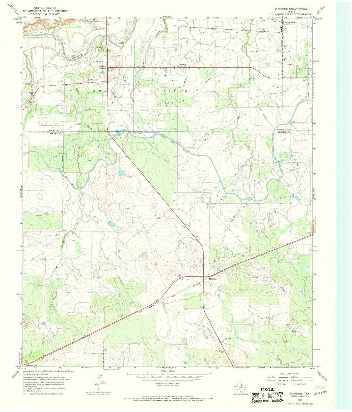 1966 Mankins, TX - Texas - USGS Topographic Map