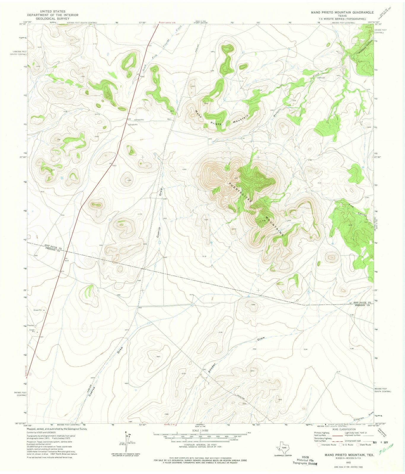 1972 Mano Prieto Mountain, TX - Texas - USGS Topographic Map