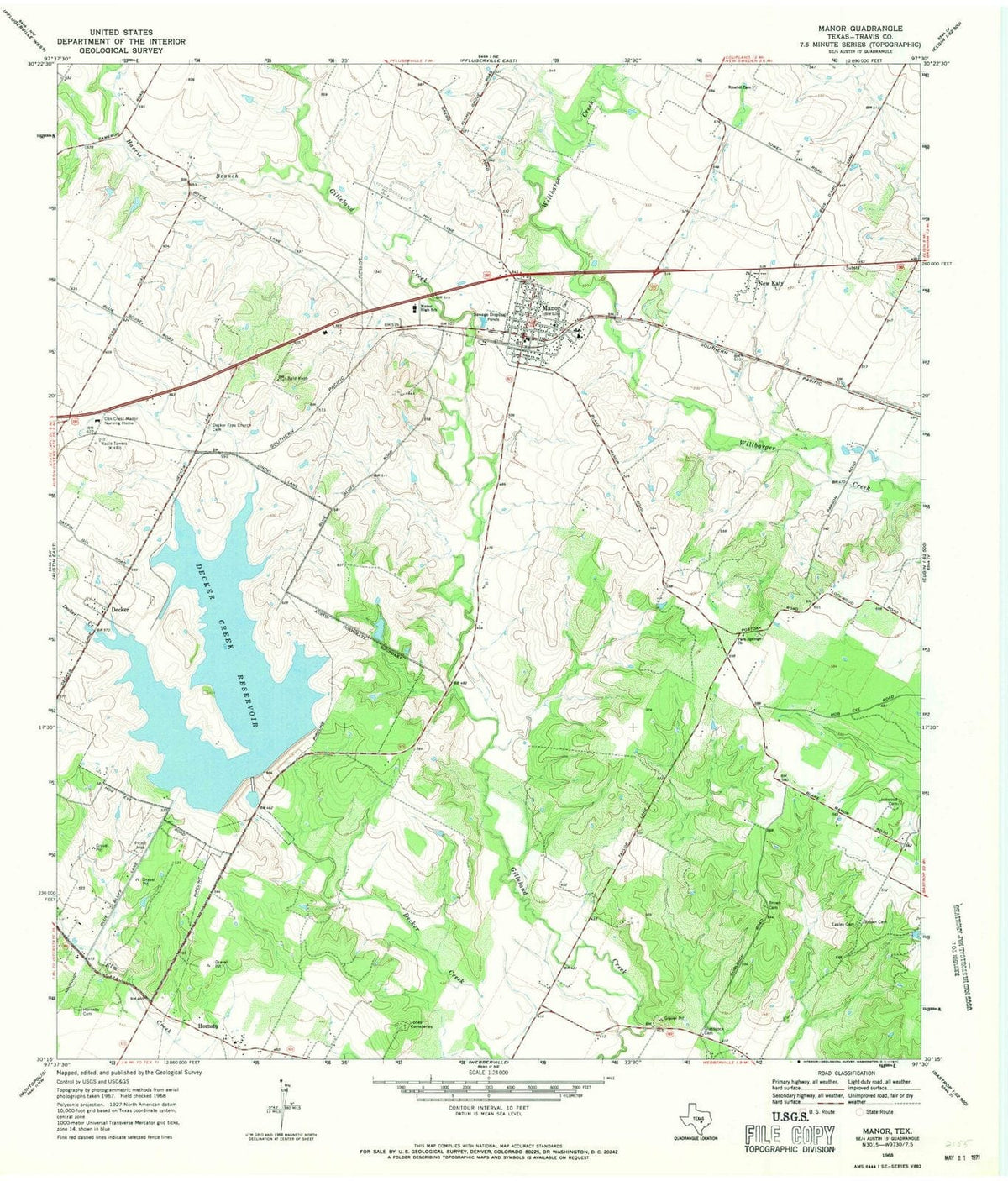 1968 Manor, TX - Texas - USGS Topographic Map