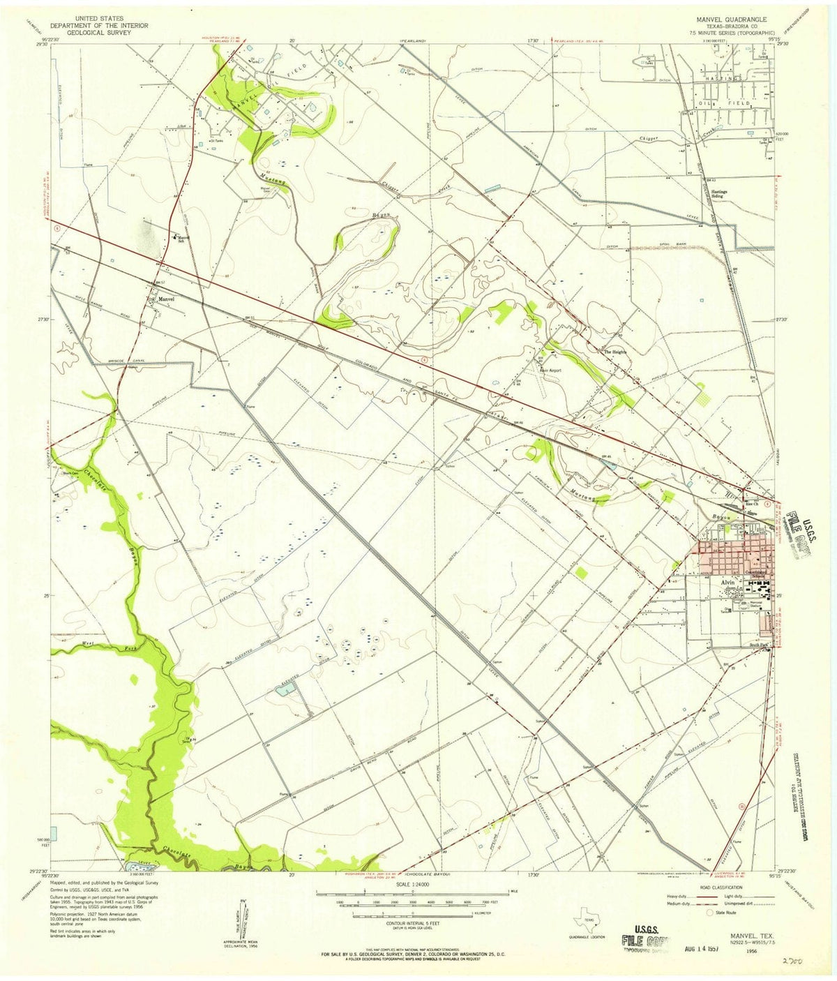 1956 Manvel, TX - Texas - USGS Topographic Map