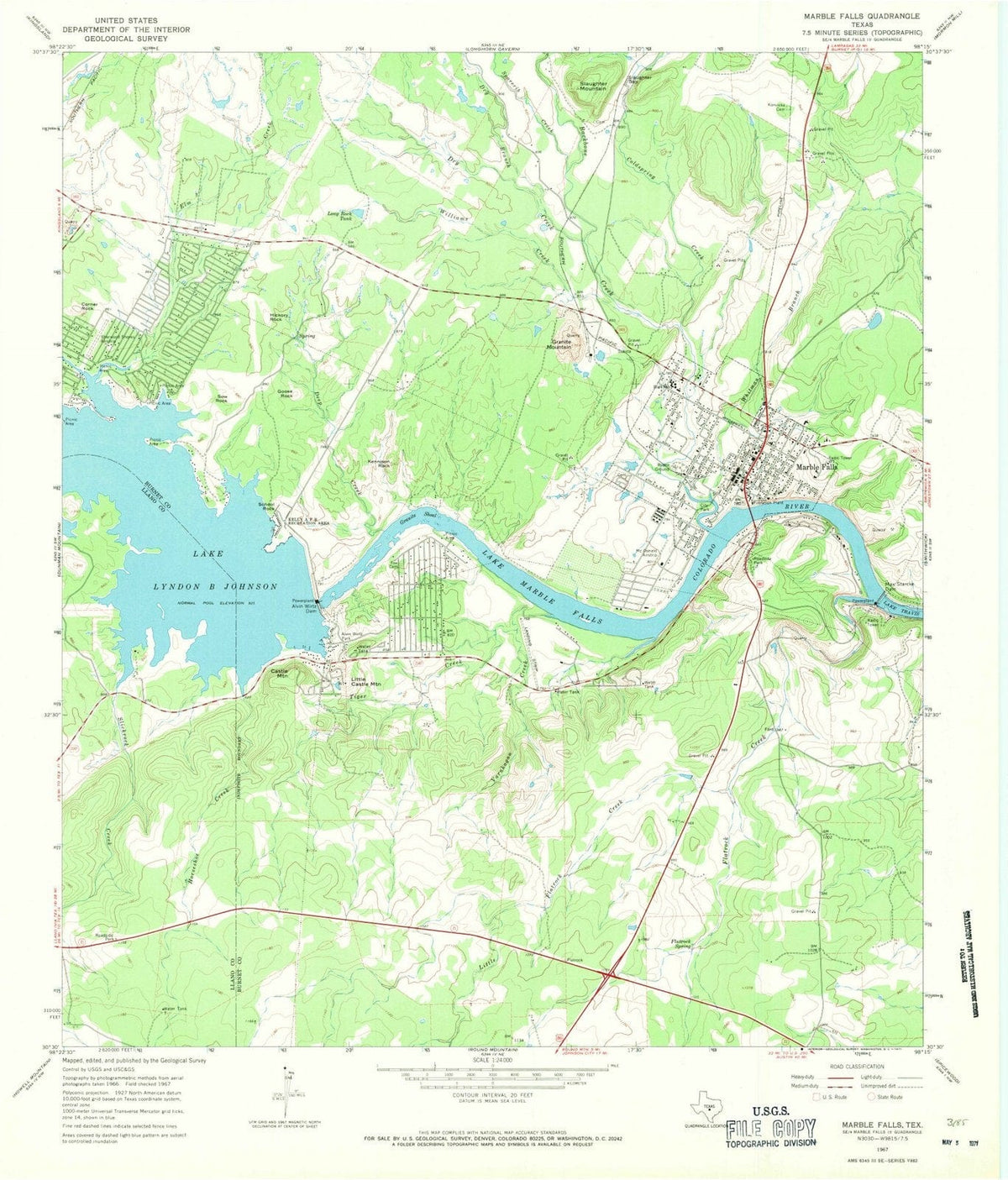 1967 Marble Falls, TX - Texas - USGS Topographic Map