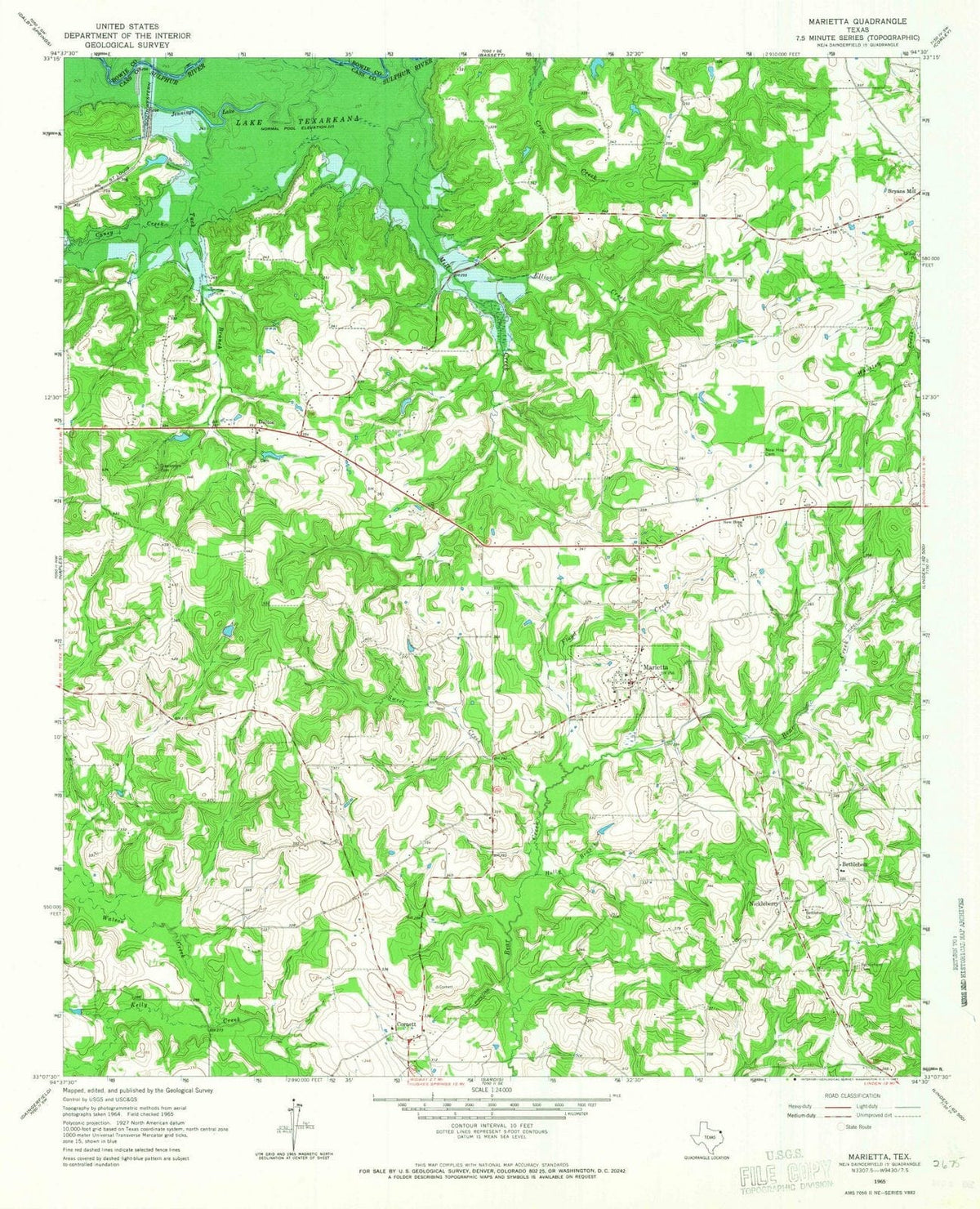 1965 Marietta, TX - Texas - USGS Topographic Map