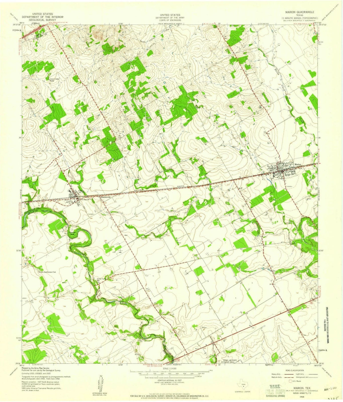 1958 Marion, TX - Texas - USGS Topographic Map