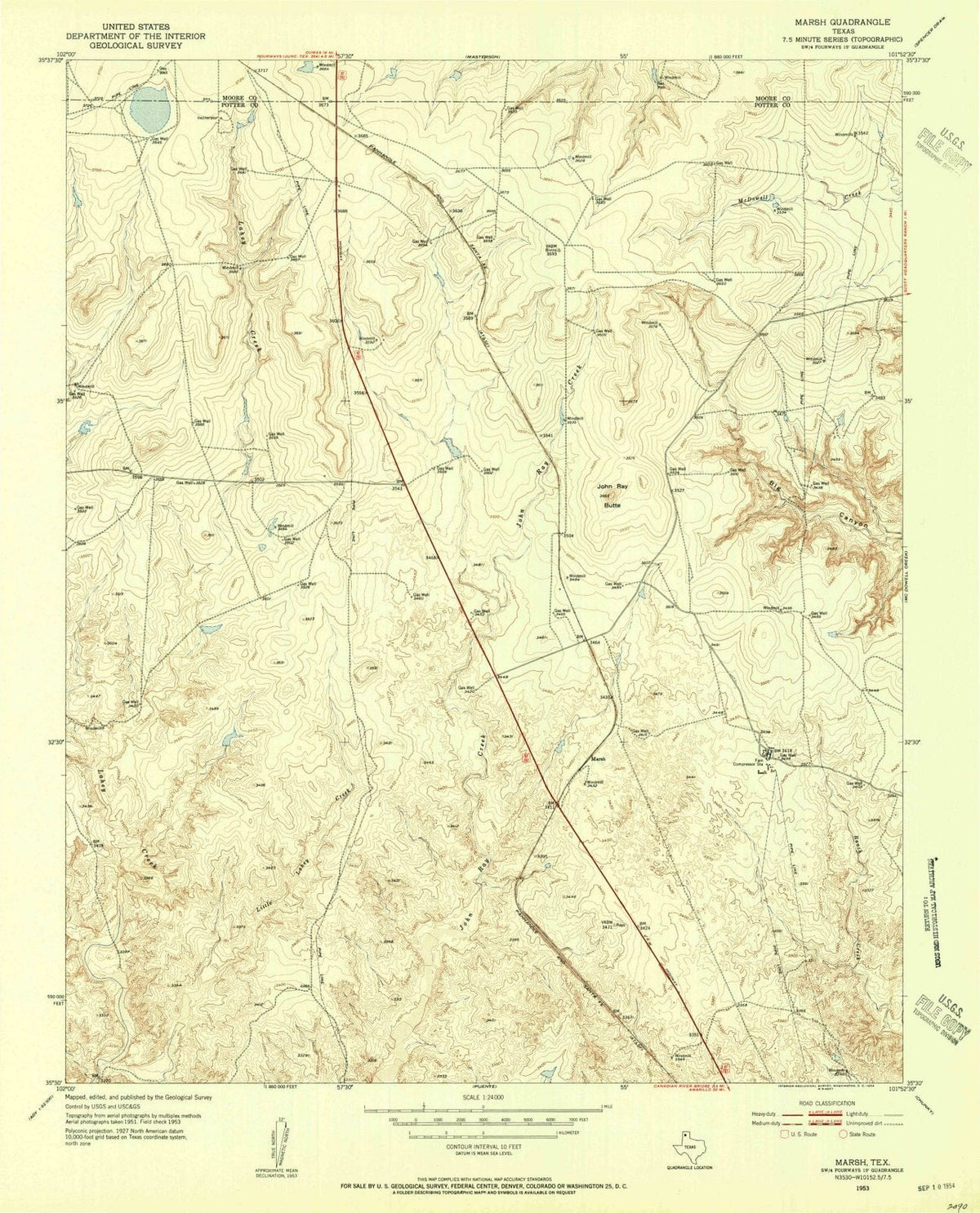 1953 Marsh, TX - Texas - USGS Topographic Map