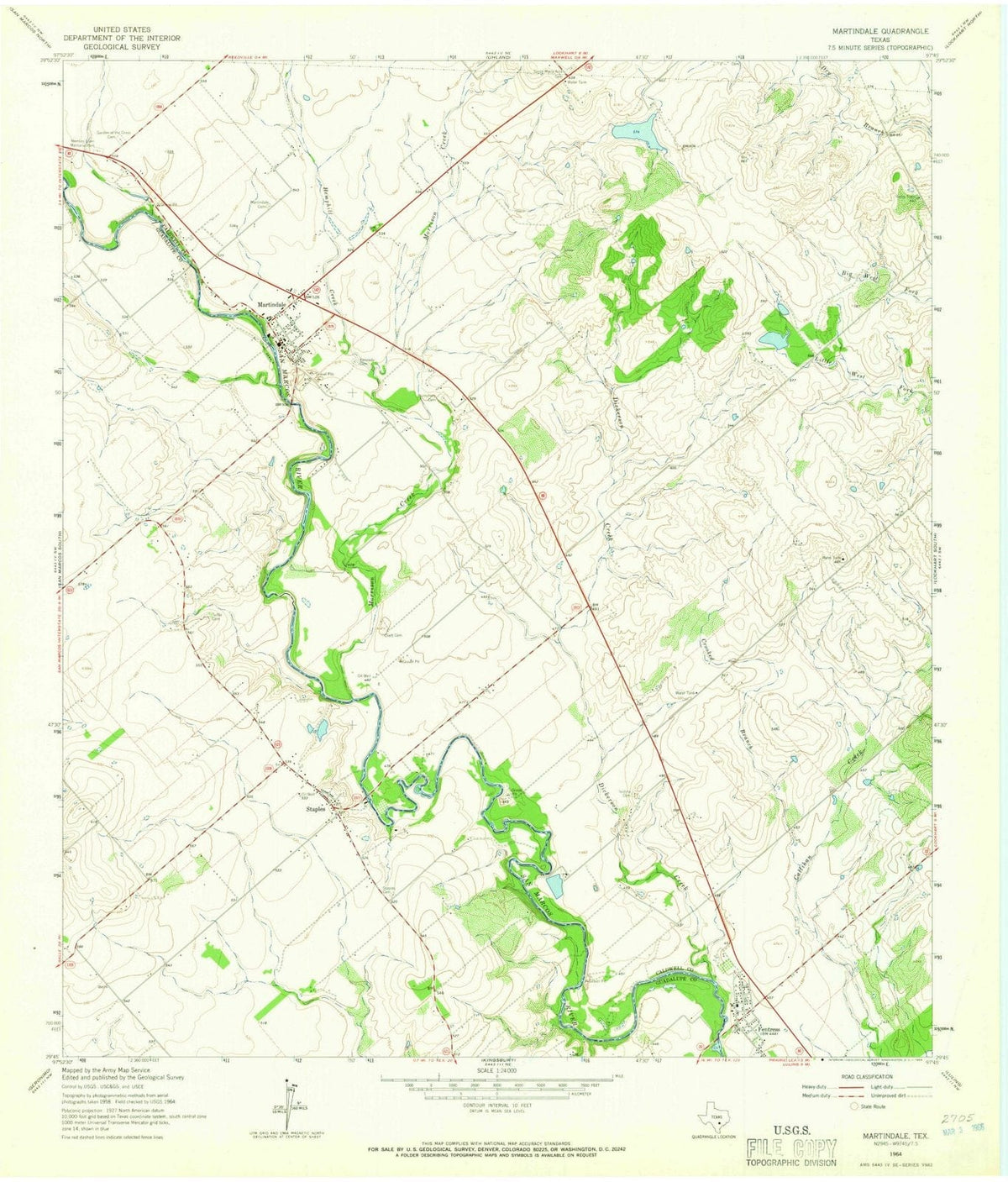 1964 Martindale, TX - Texas - USGS Topographic Map