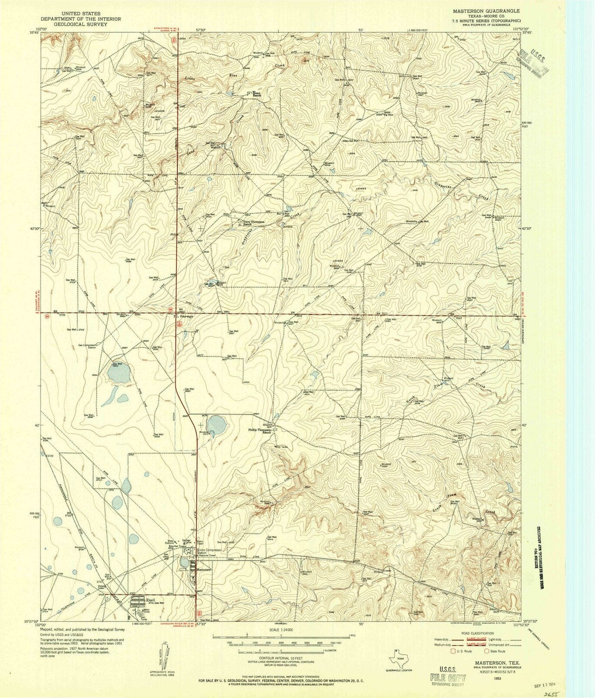 1953 Masterson, TX - Texas - USGS Topographic Map