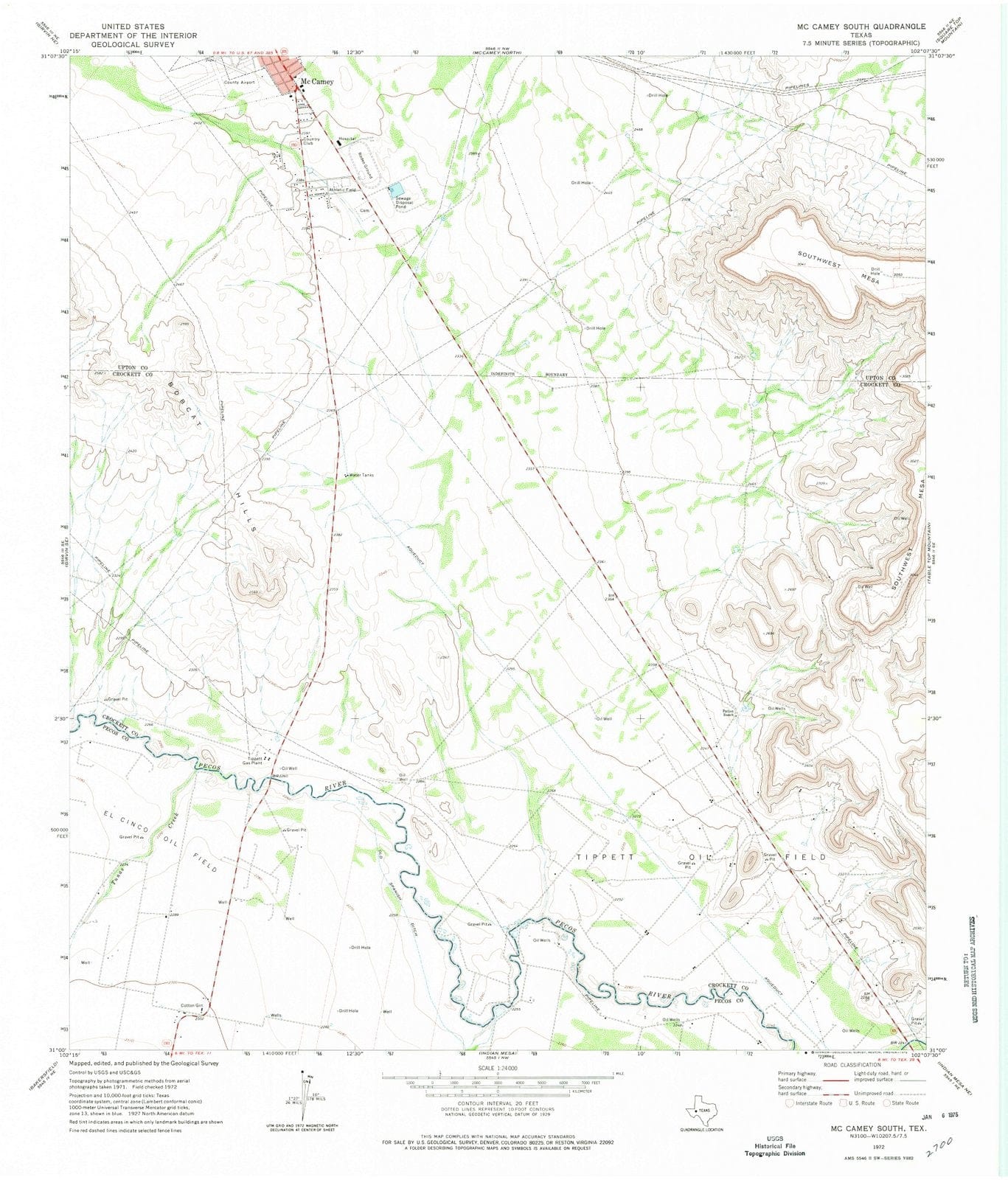 1972 McCamey South, TX - Texas - USGS Topographic Map
