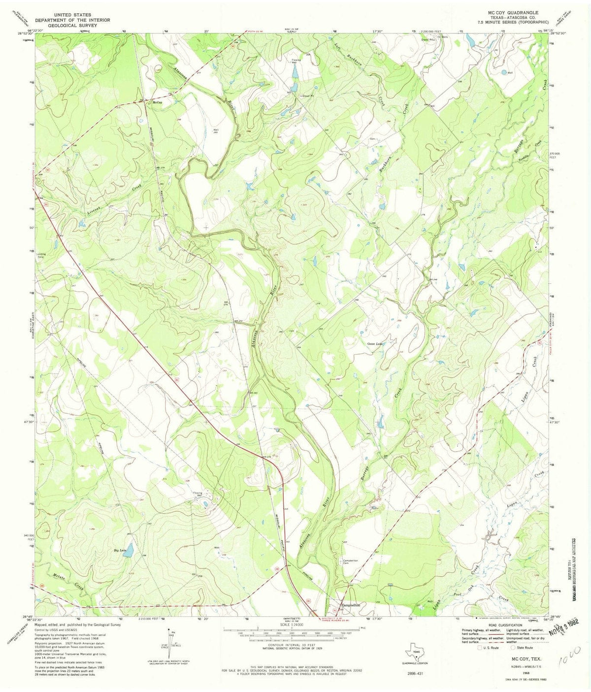 1968 McCoy, TX - Texas - USGS Topographic Map