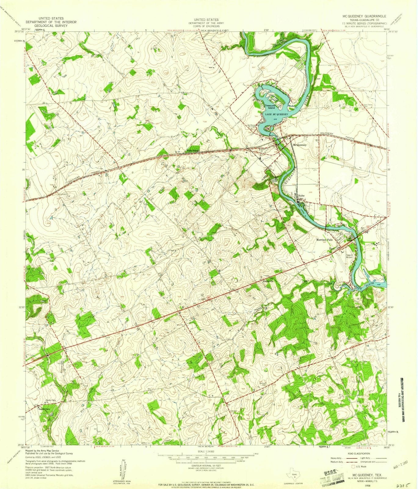 1958 McQueeney, TX - Texas - USGS Topographic Map