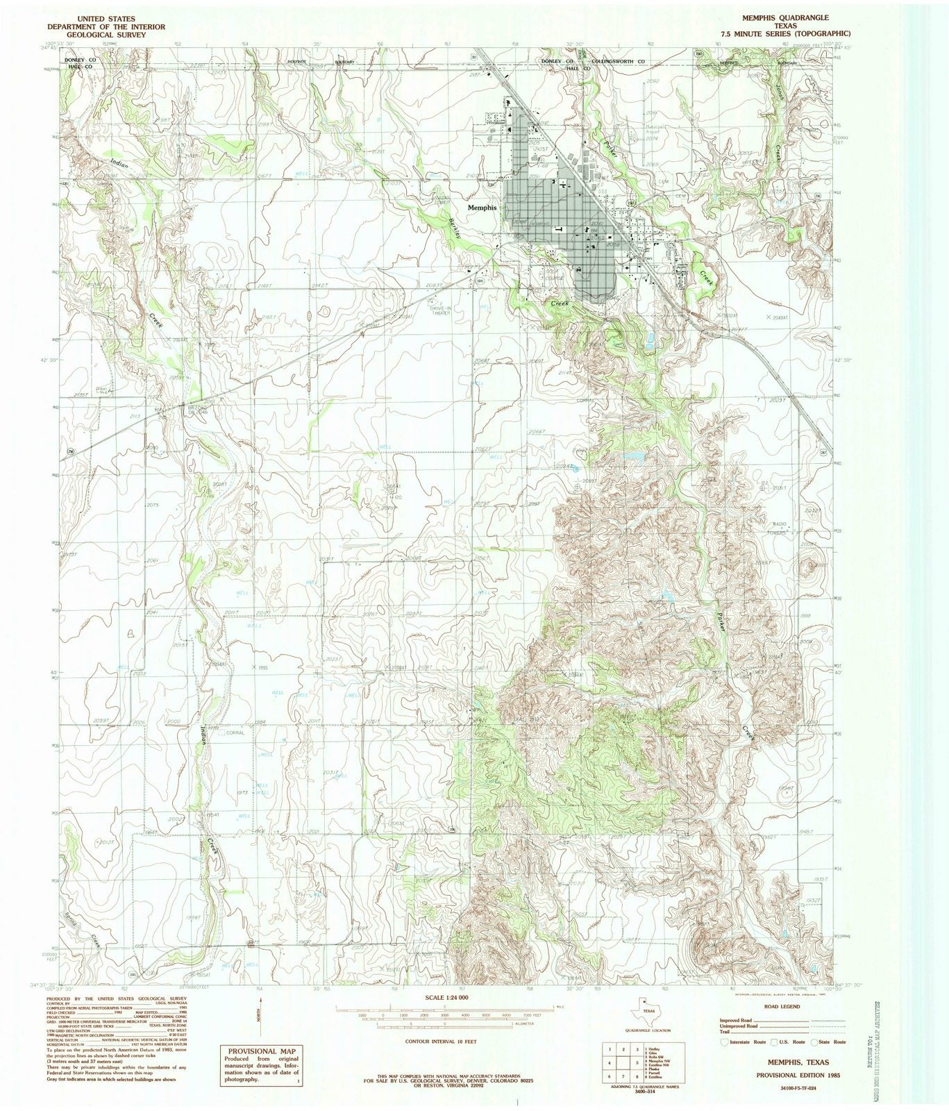 1985 Memphis, TX - Texas - USGS Topographic Map