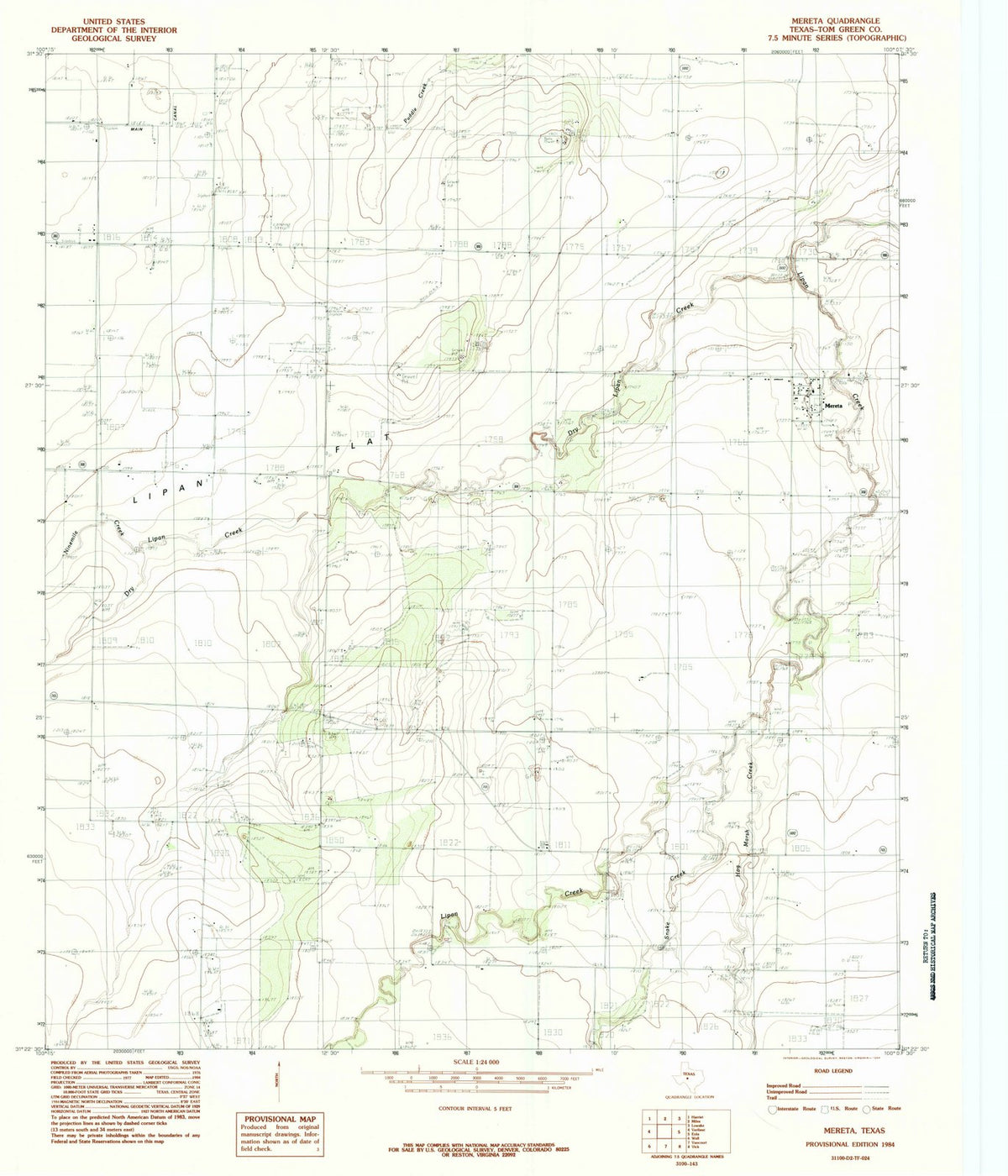 1984 Mereta, TX - Texas - USGS Topographic Map