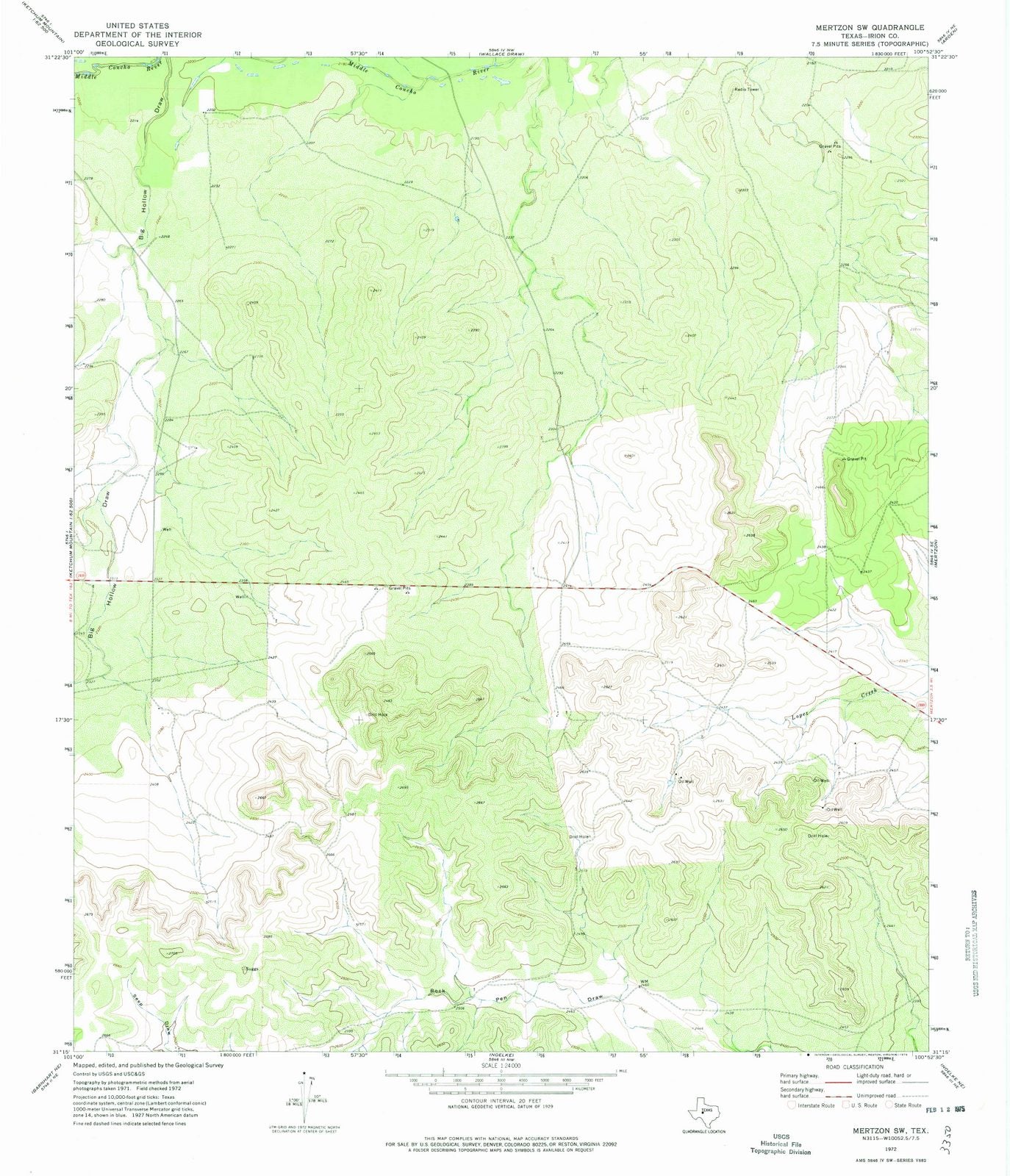 1972 Mertzon, TX - Texas - USGS Topographic Map