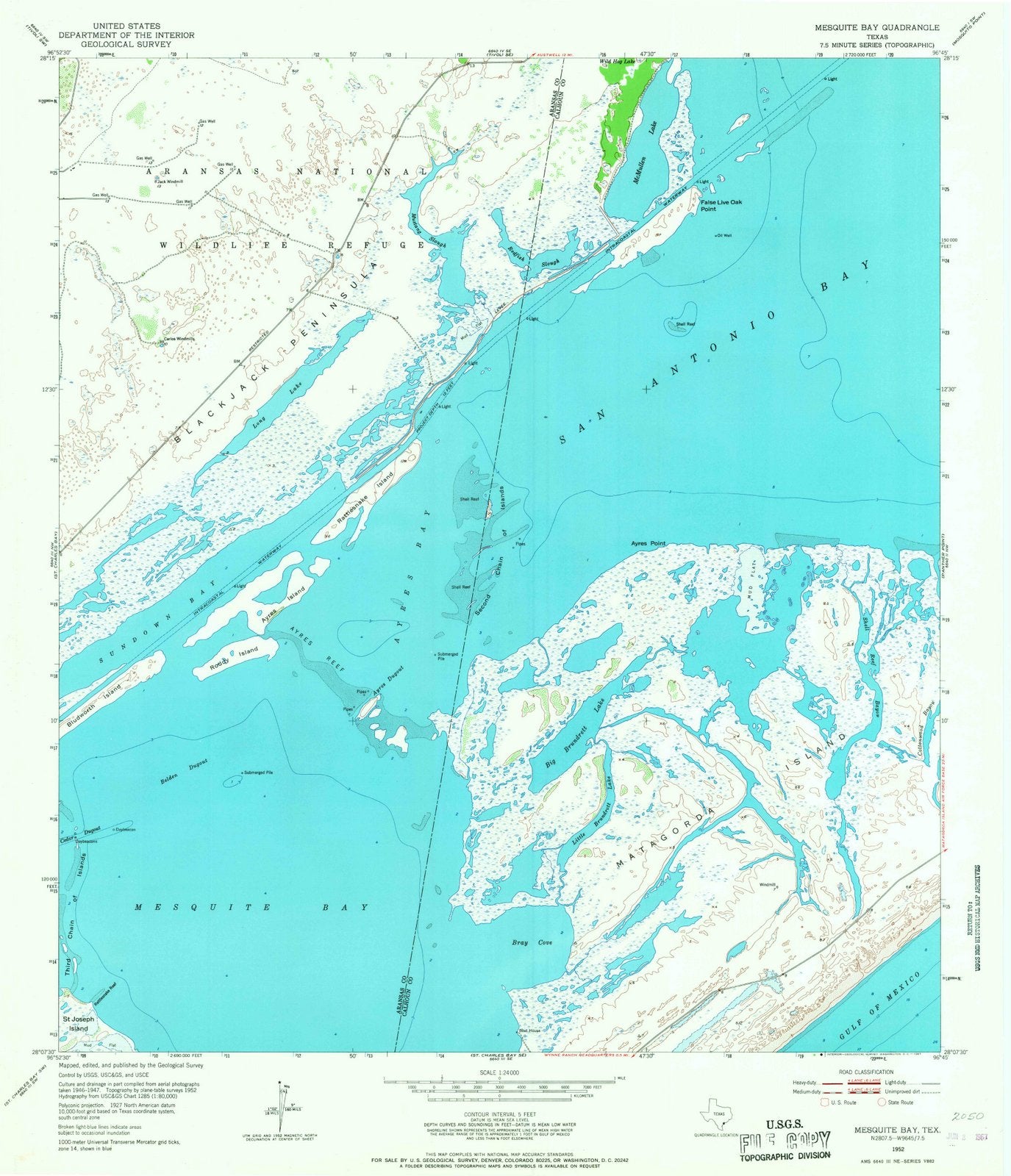 1952 Mesquite Bay, TX - Texas - USGS Topographic Map