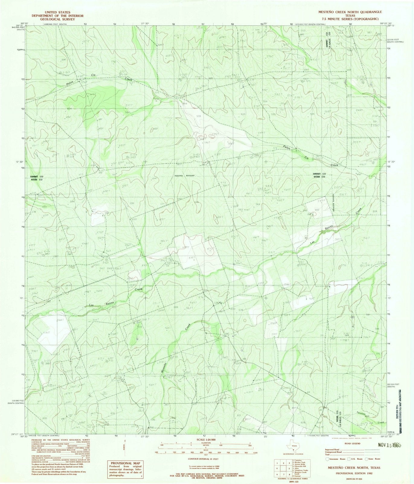 1982 Mesteno Creek North, TX - Texas - USGS Topographic Map