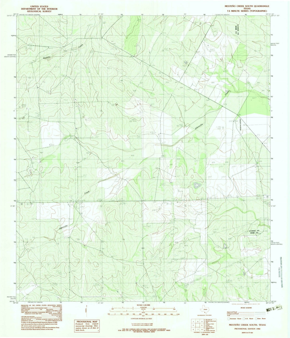 1982 Mesteno Creek South, TX - Texas - USGS Topographic Map