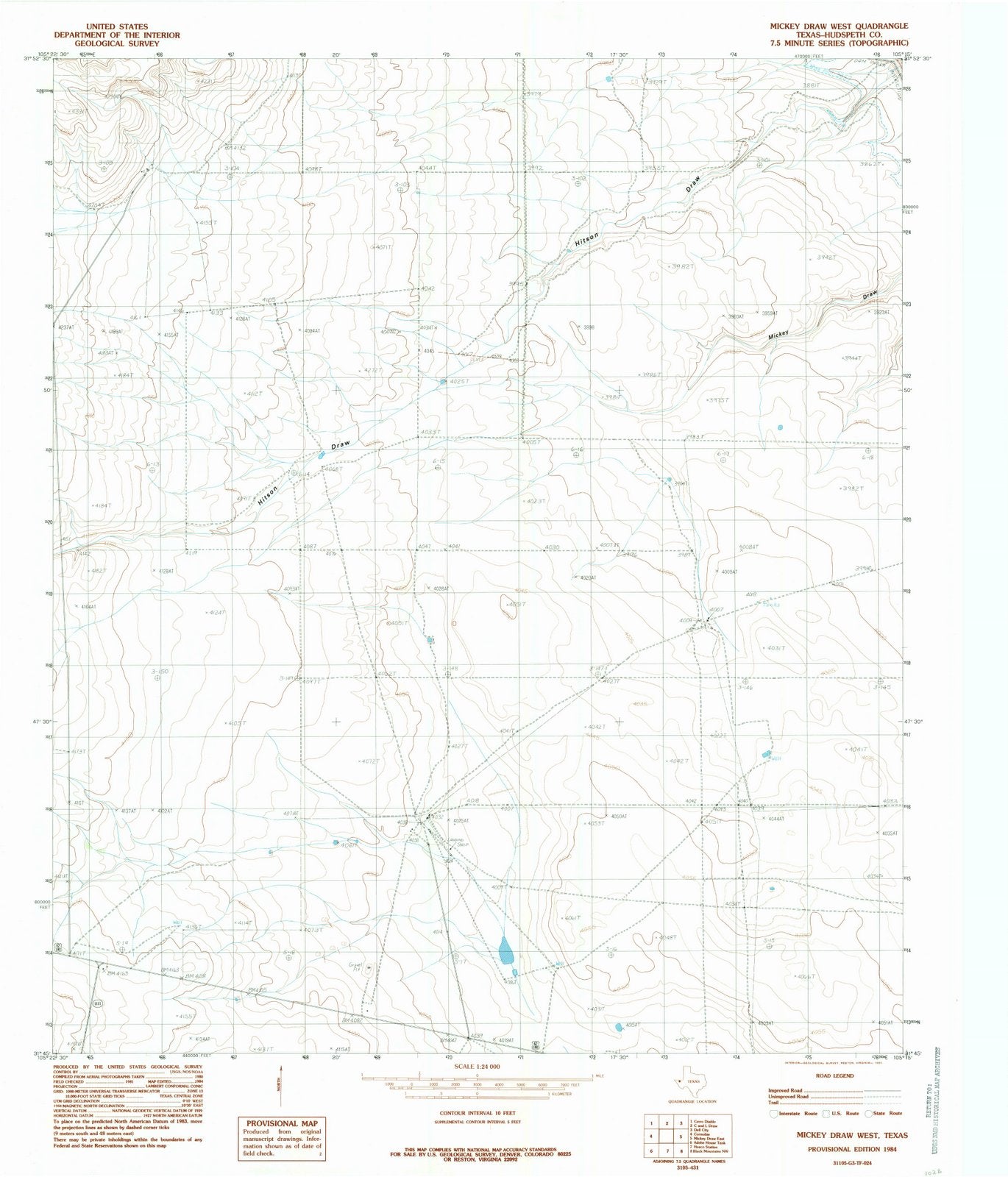 1984 Mickeyraw West, TX - Texas - USGS Topographic Map