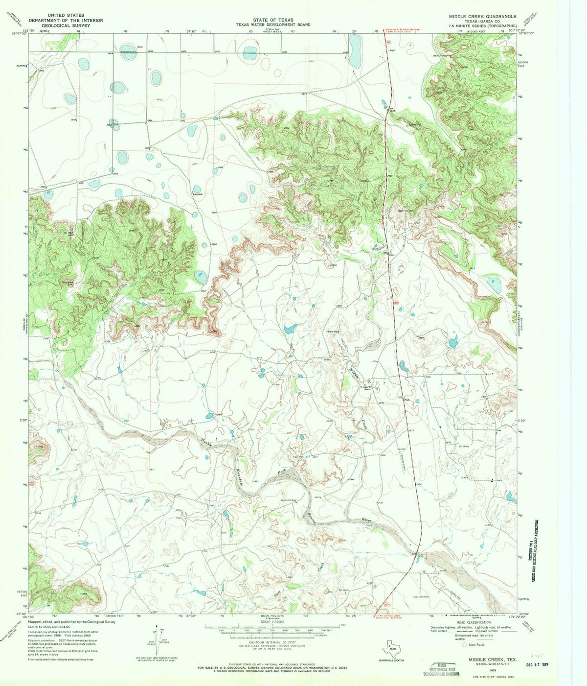 1969 Middle Creek, TX - Texas - USGS Topographic Map