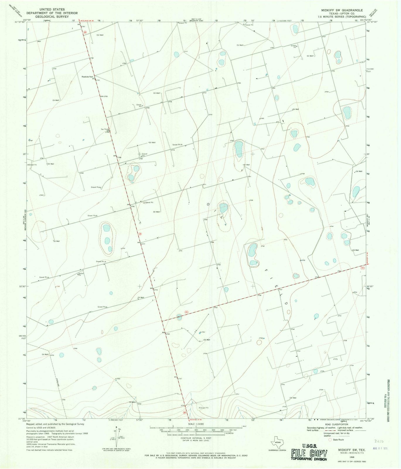 1968 Midkiff, TX - Texas - USGS Topographic Map v3