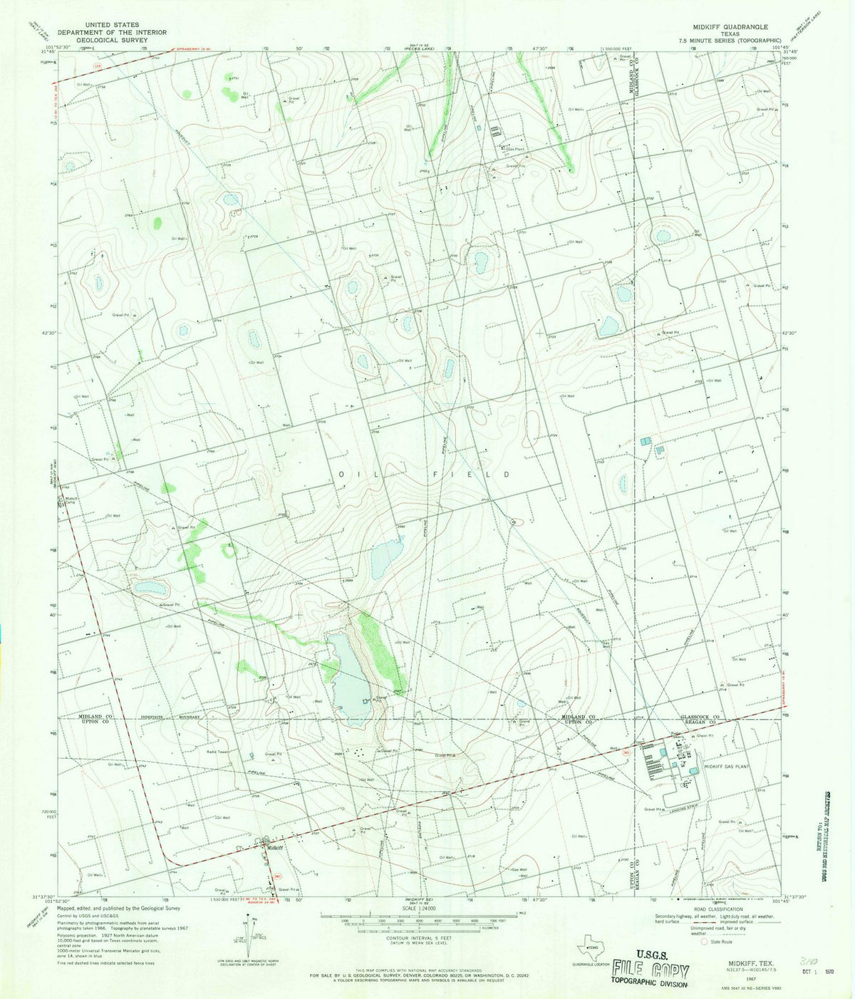 1967 Midkiff, TX - Texas - USGS Topographic Map