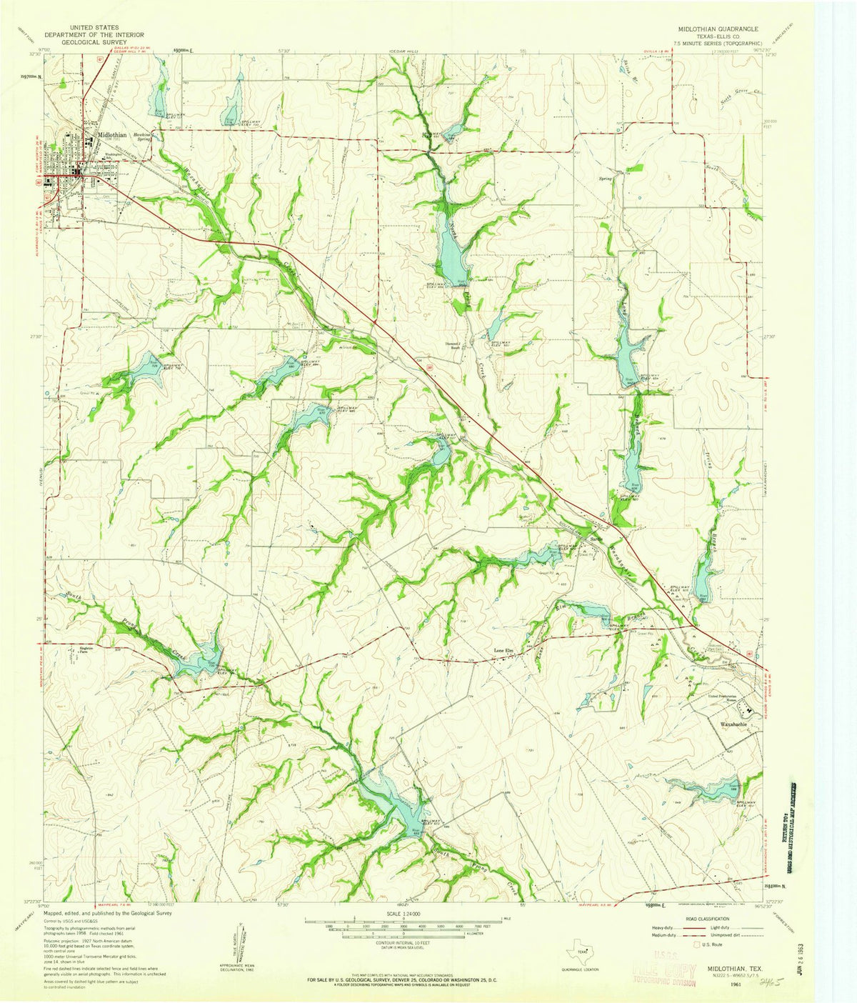 1961 Midlothian, TX - Texas - USGS Topographic Map