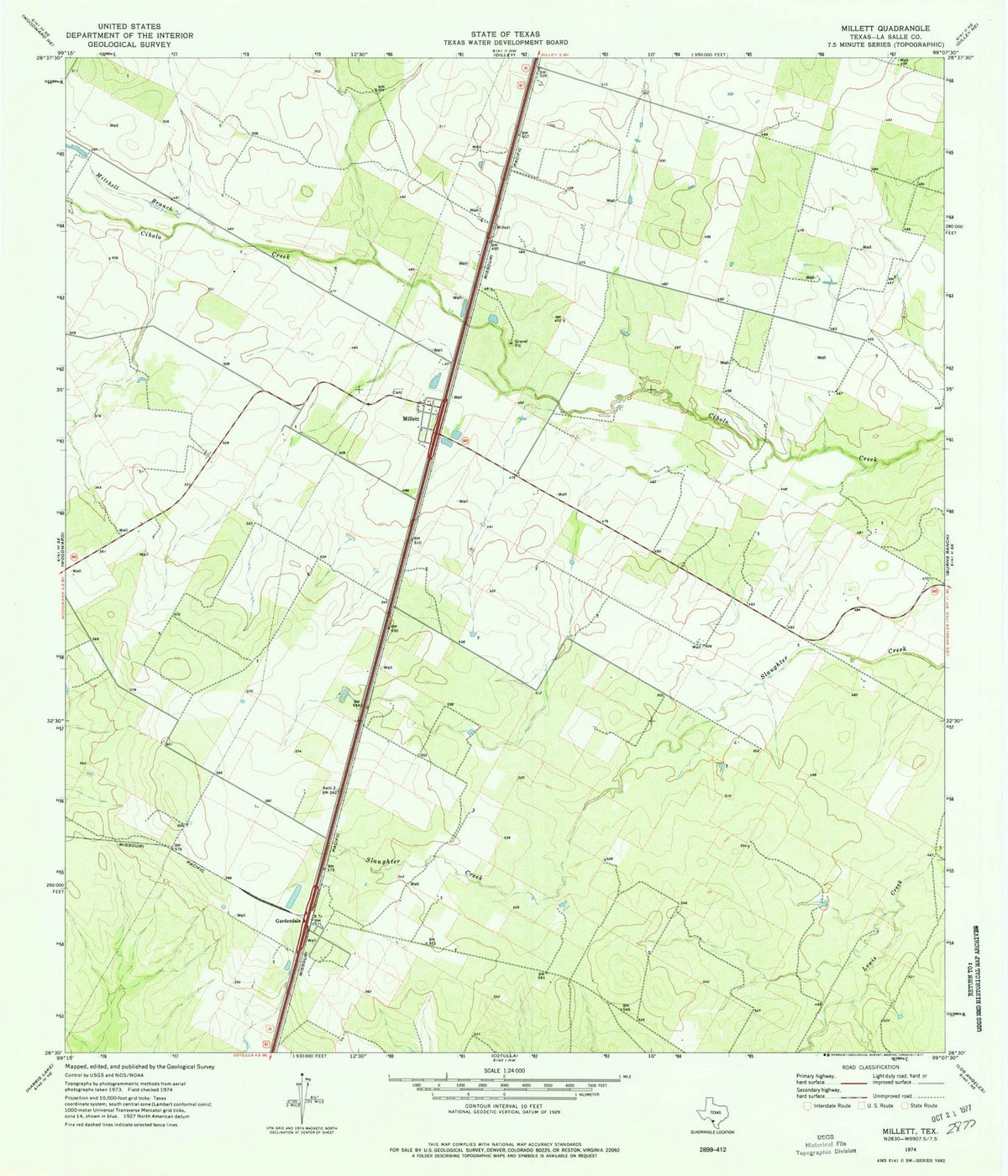 1974 Millett, TX - Texas - USGS Topographic Map