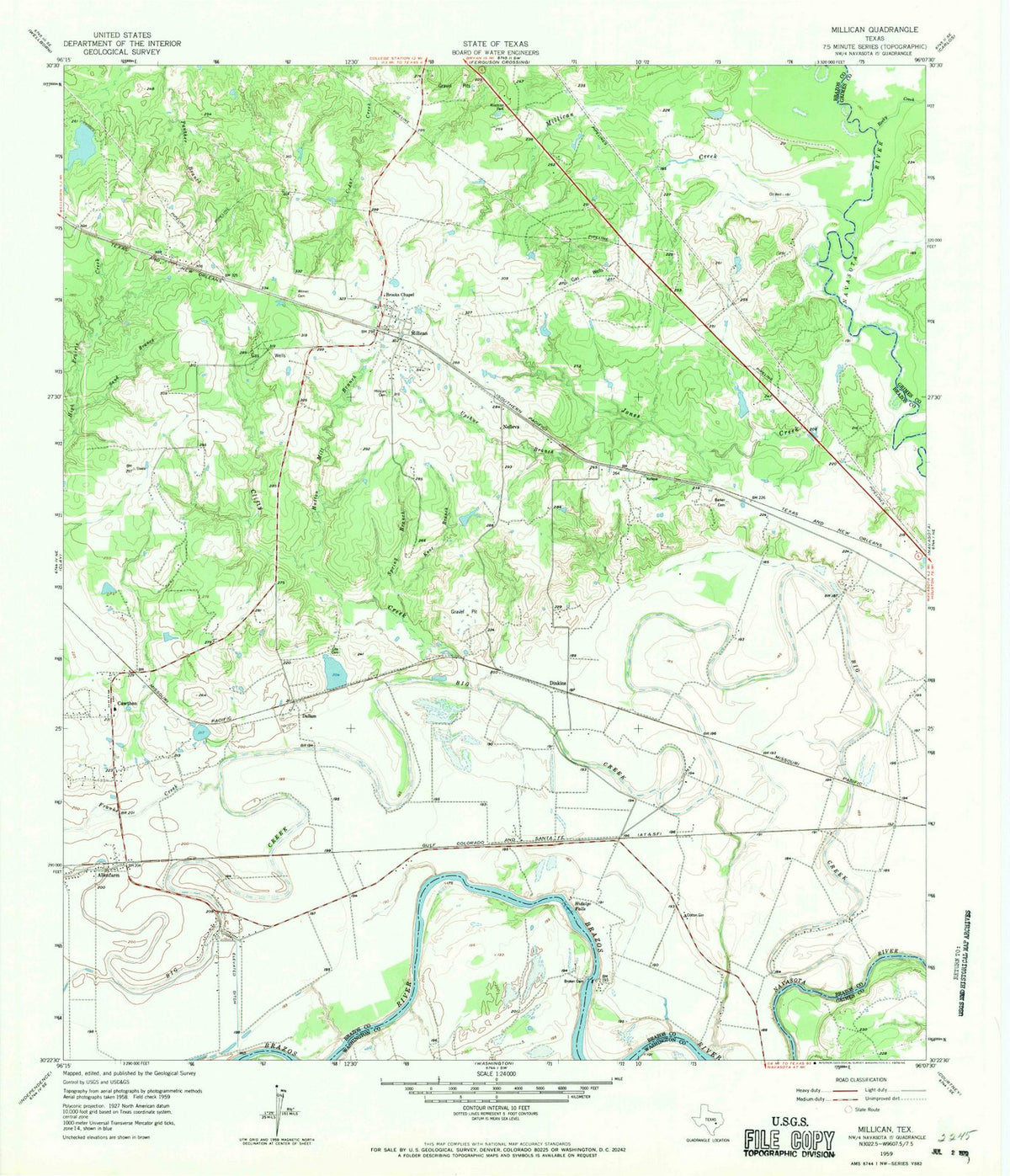 1959 Millican, TX - Texas - USGS Topographic Map