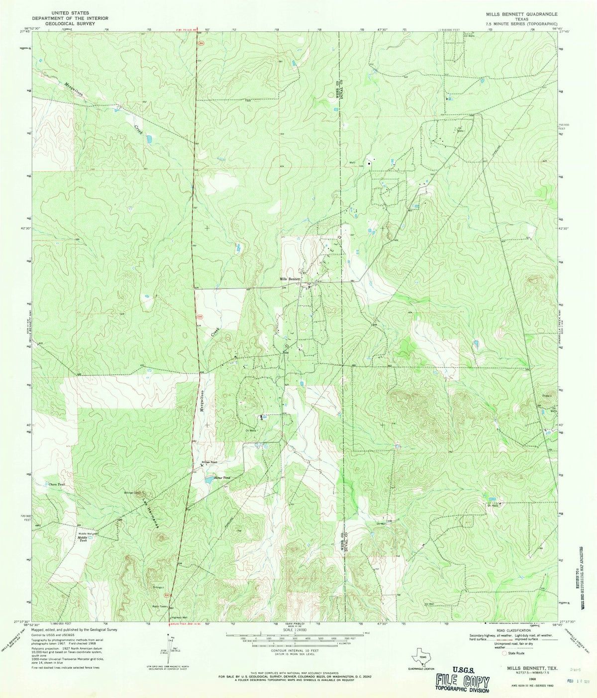 1968 Mills Bennett, TX - Texas - USGS Topographic Map v3