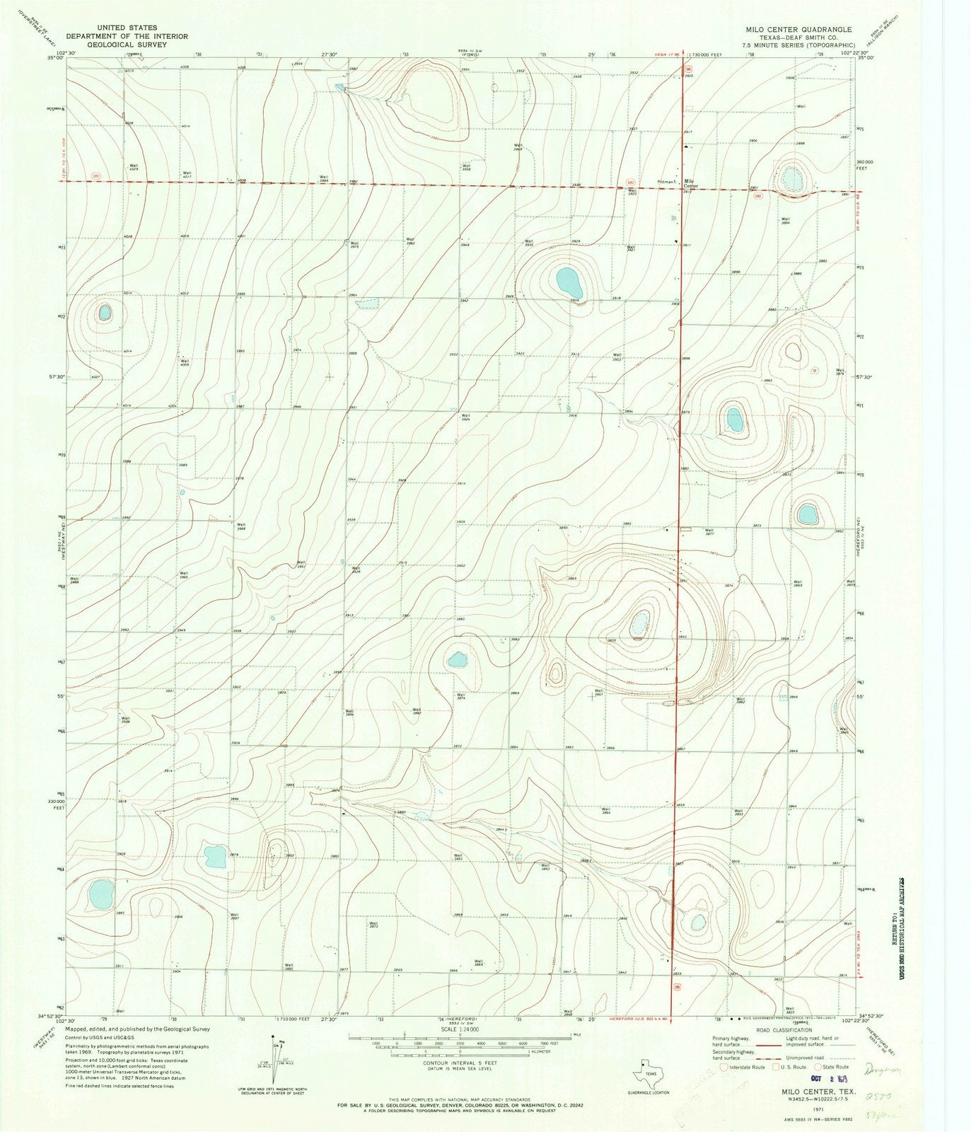 1971 Milo Center, TX - Texas - USGS Topographic Map