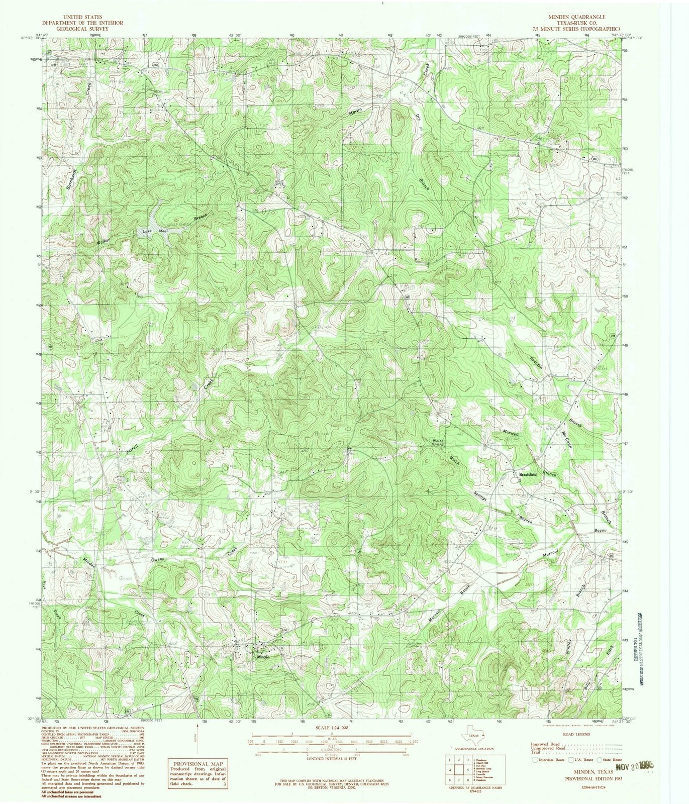 1983 Minden, TX - Texas - USGS Topographic Map