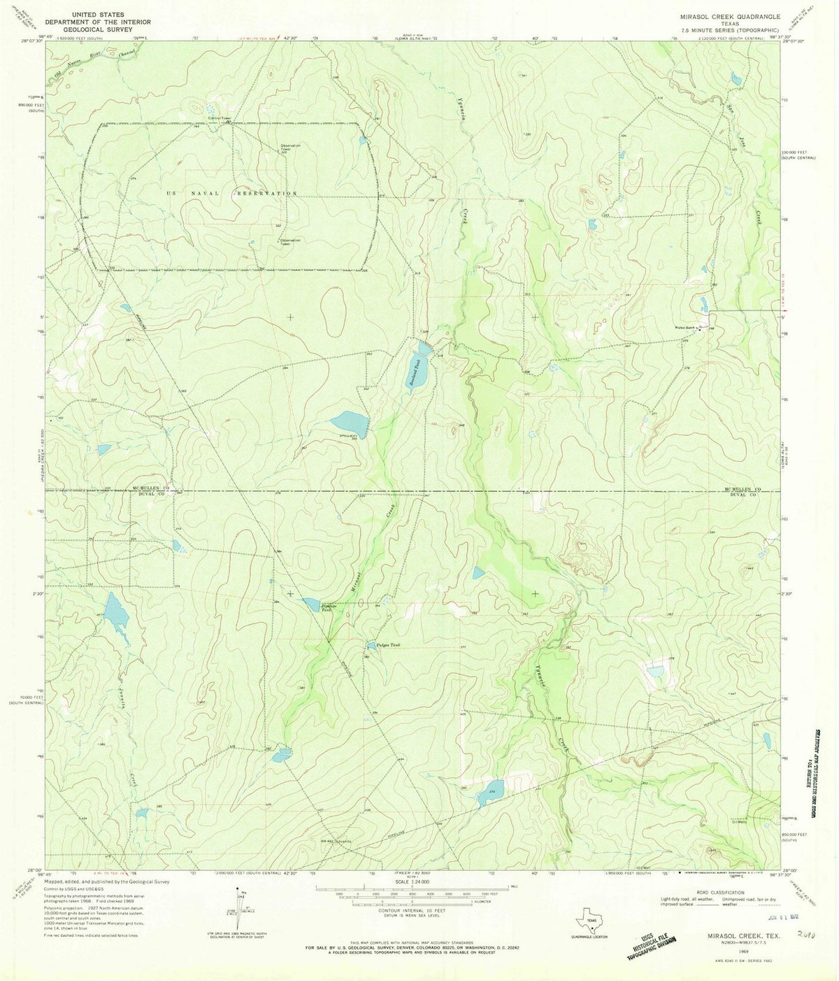 1969 Mirasol Creek, TX - Texas - USGS Topographic Map