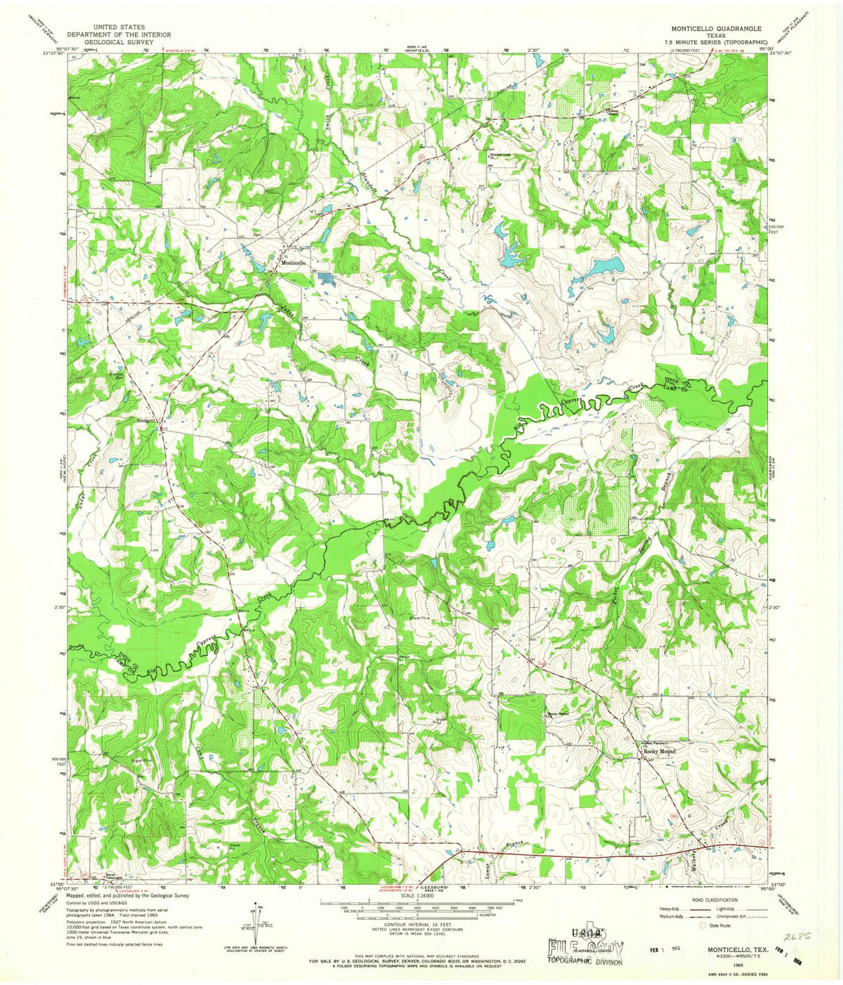 1965 Monticello, TX - Texas - USGS Topographic Map