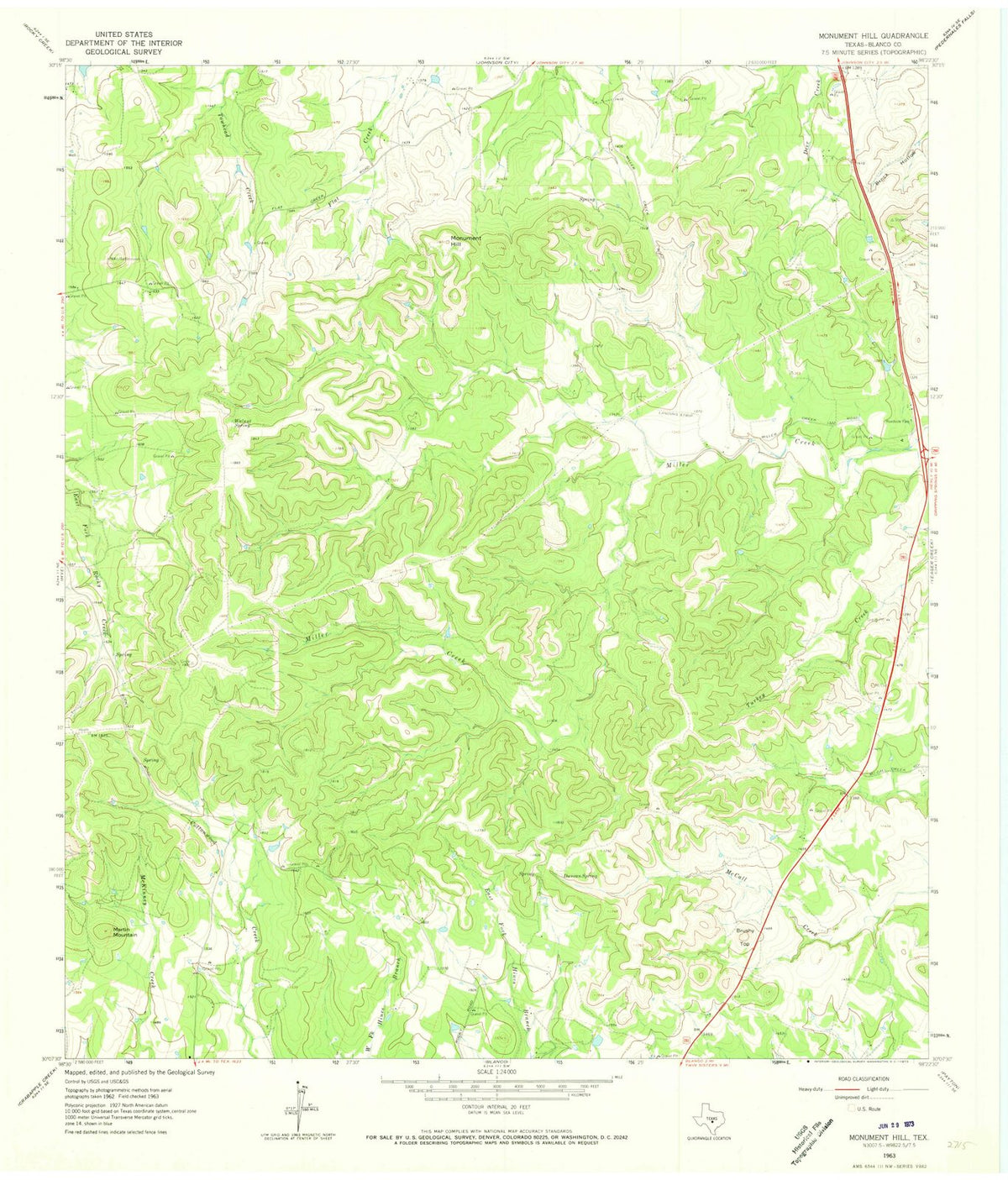 1963 Monument Hill, TX - Texas - USGS Topographic Map
