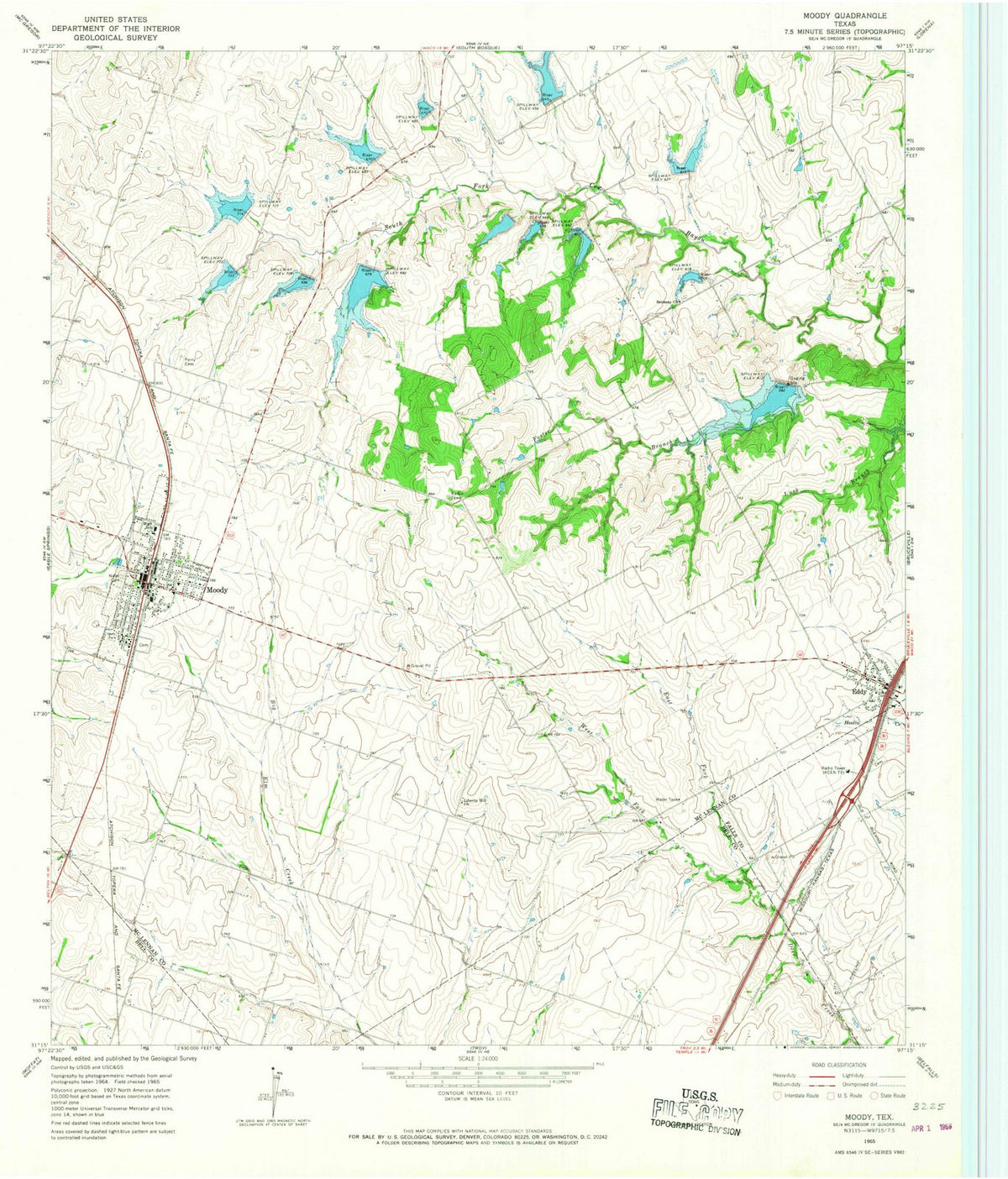 1965 Moody, TX - Texas - USGS Topographic Map